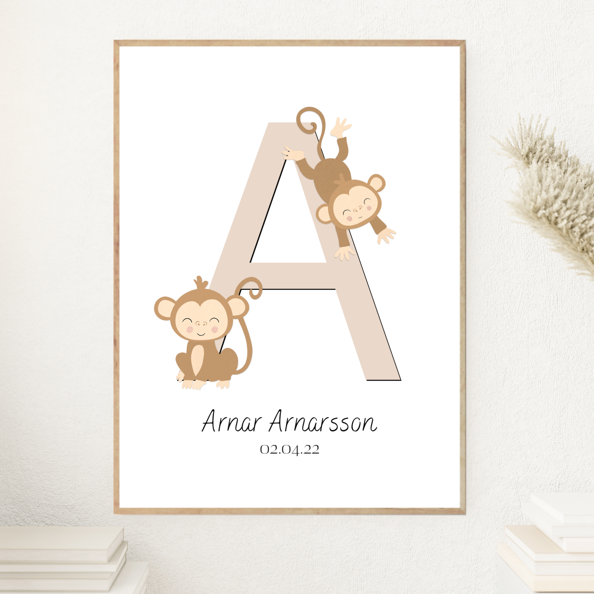 Monkey Letter & Birth Details | Beige