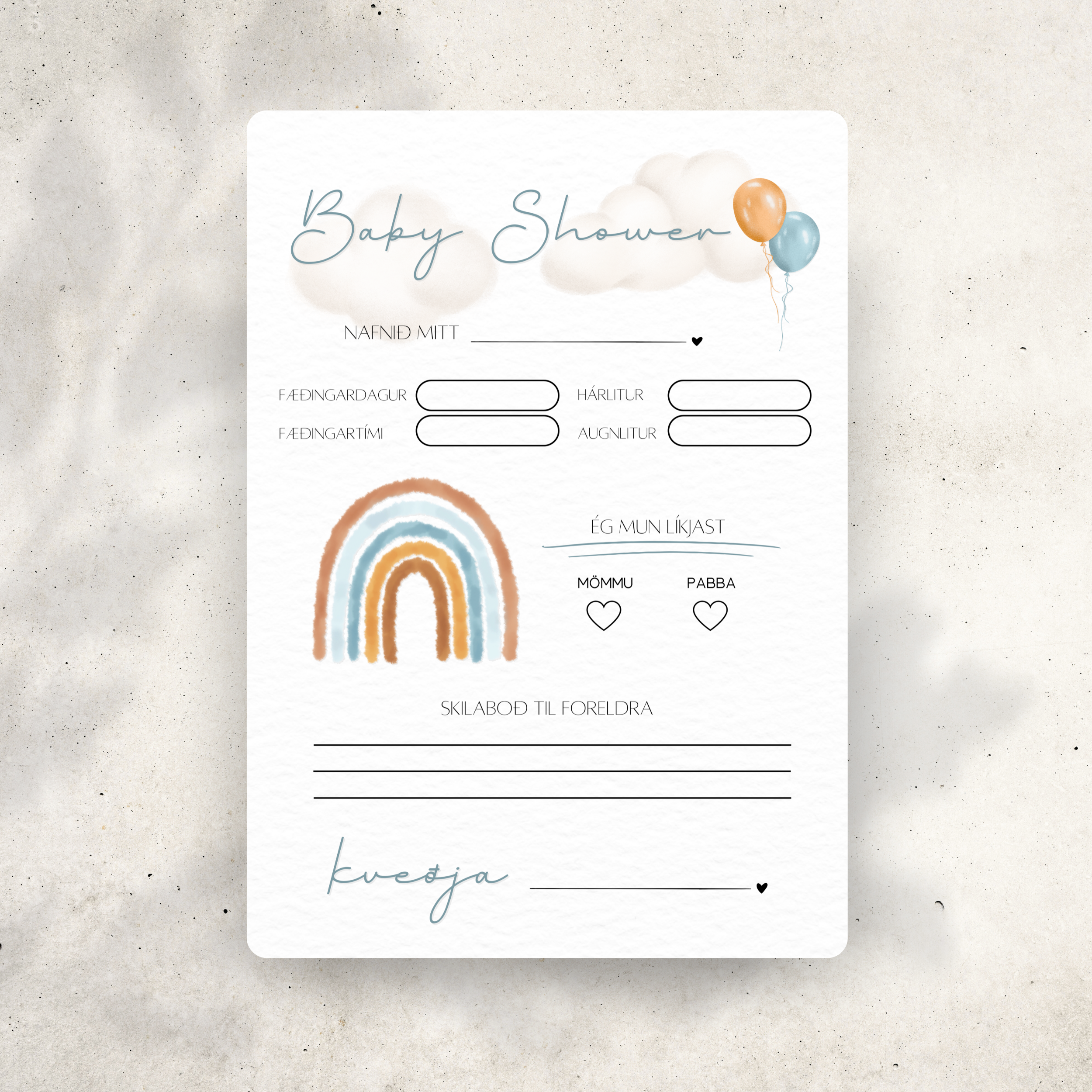Regnboga Baby Shower Card | Blátt