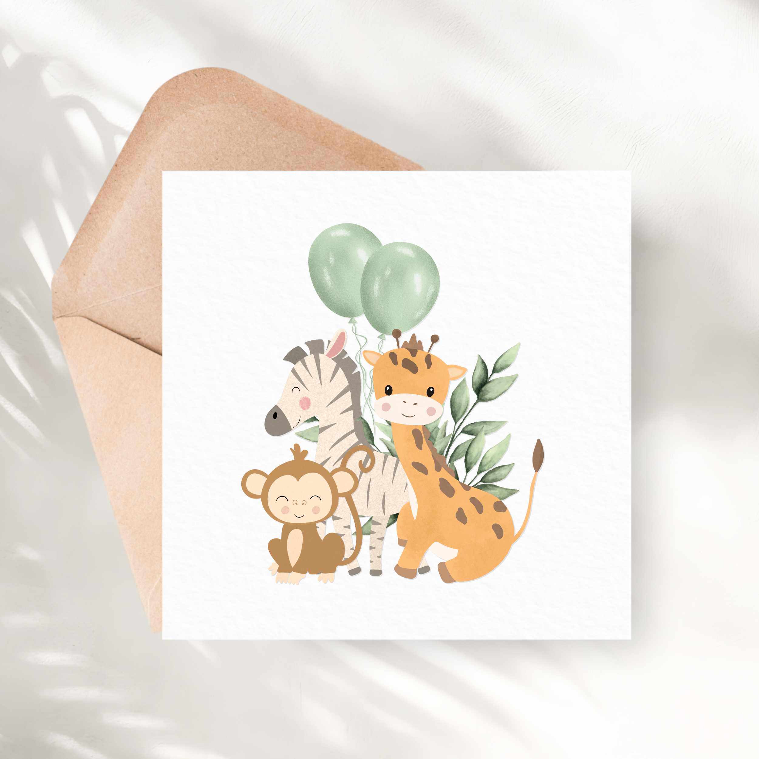 Safari Greeting Card | Green Balloons