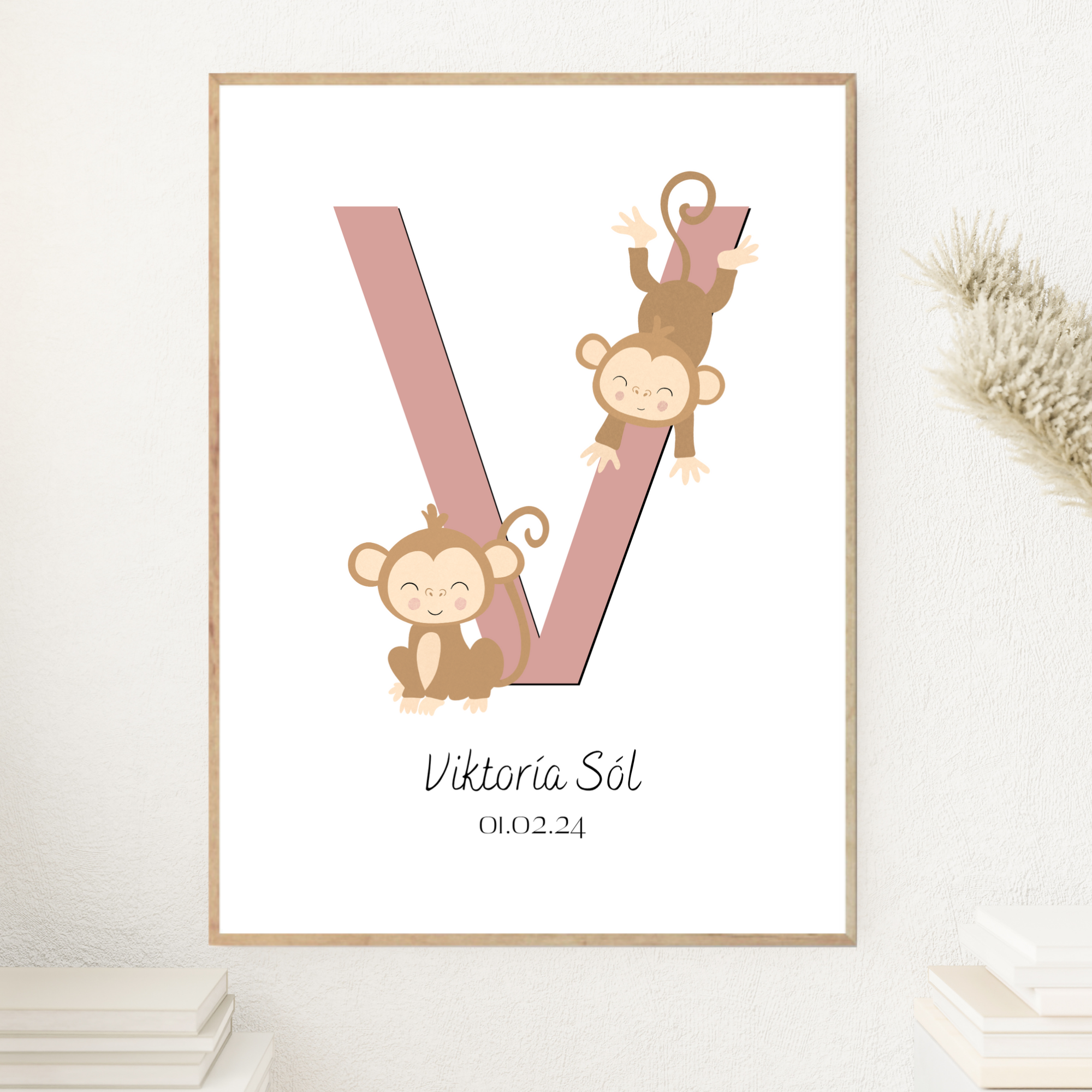 Monkey Letter & Birth Details | Pink