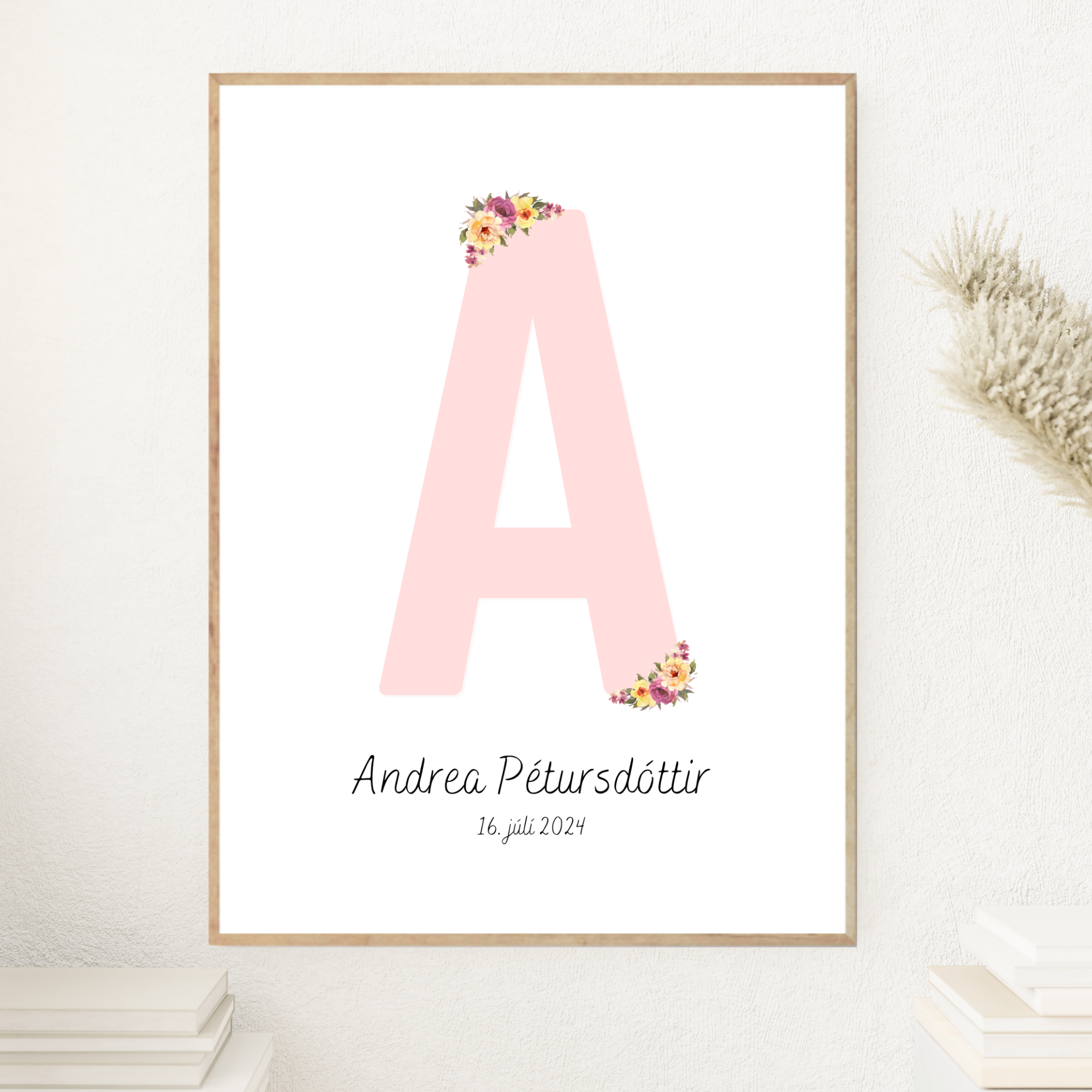 Flower Letter & Birth Details | Pink