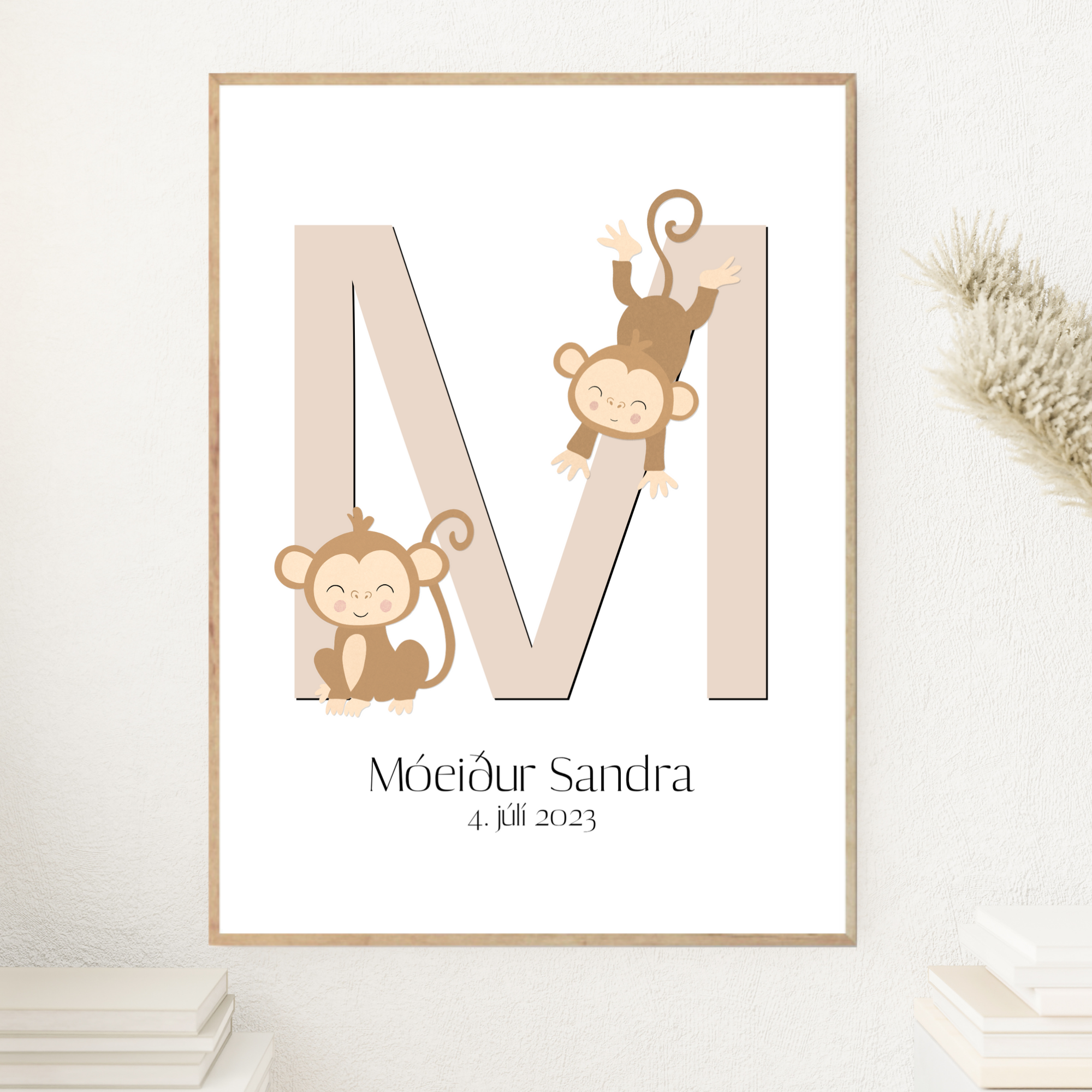 Monkey Letter & Birth Details | Beige