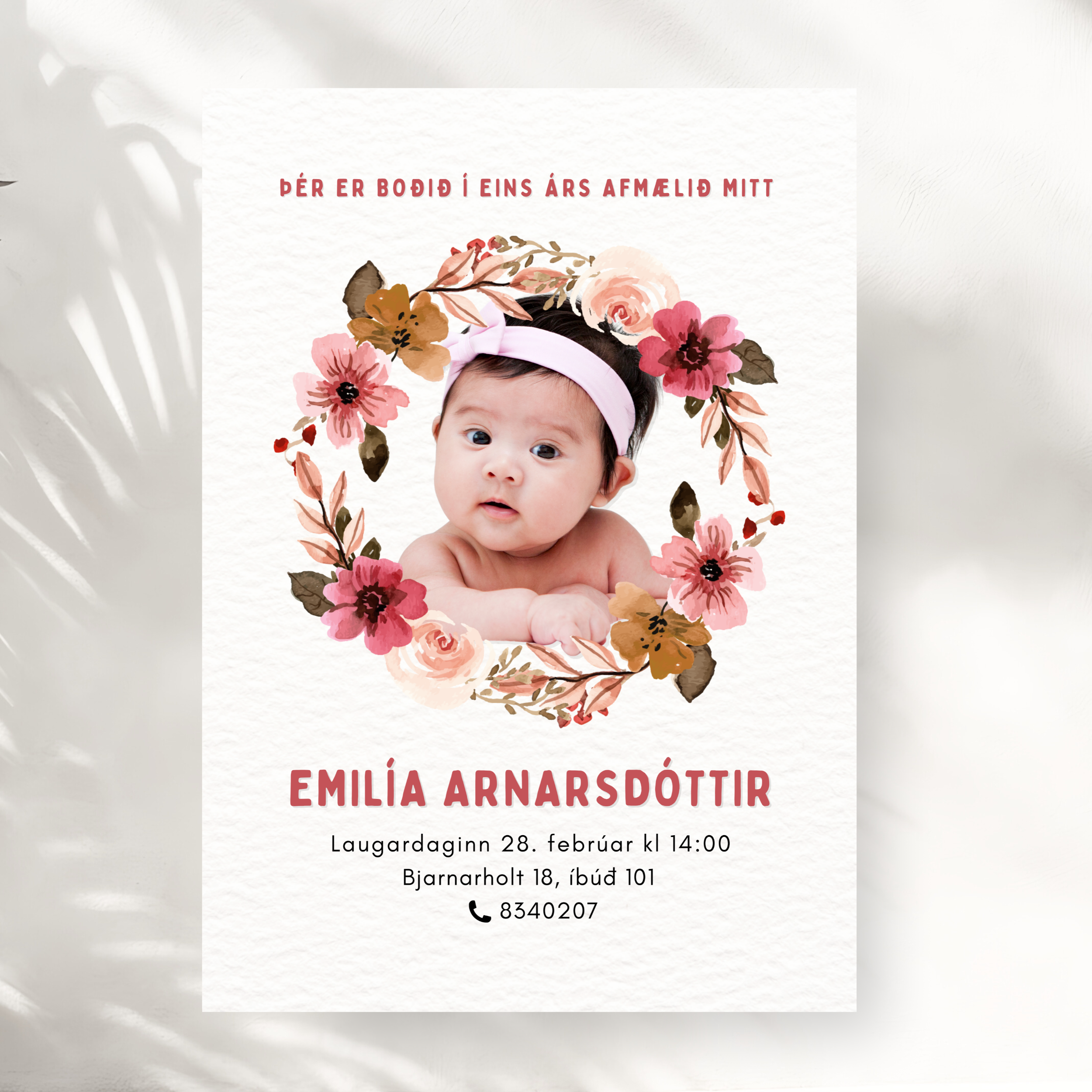 Afmælis Boðskort | Blómakrans