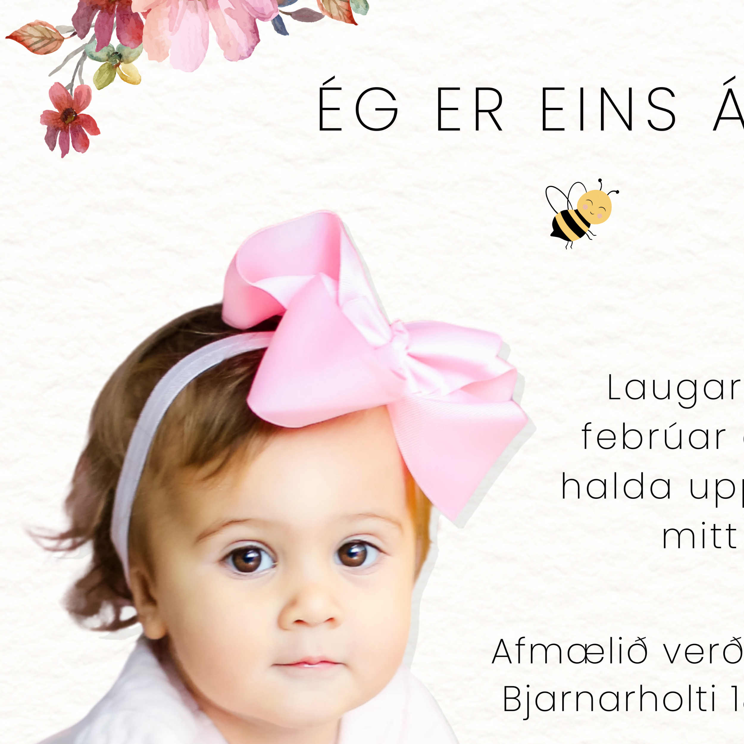 Afmælis Boðskort | Blóm og Býflugur