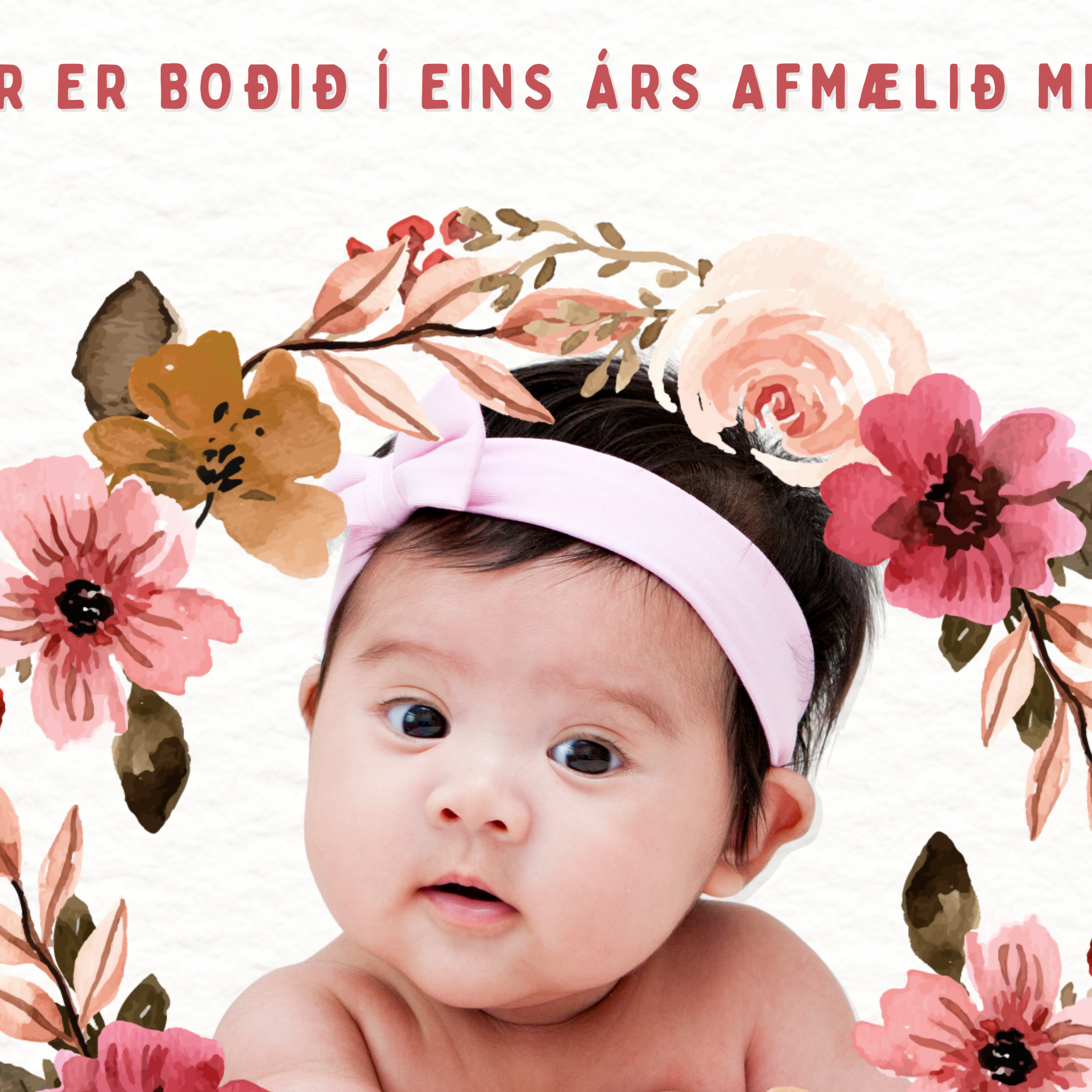 Afmælis Boðskort | Blómakrans