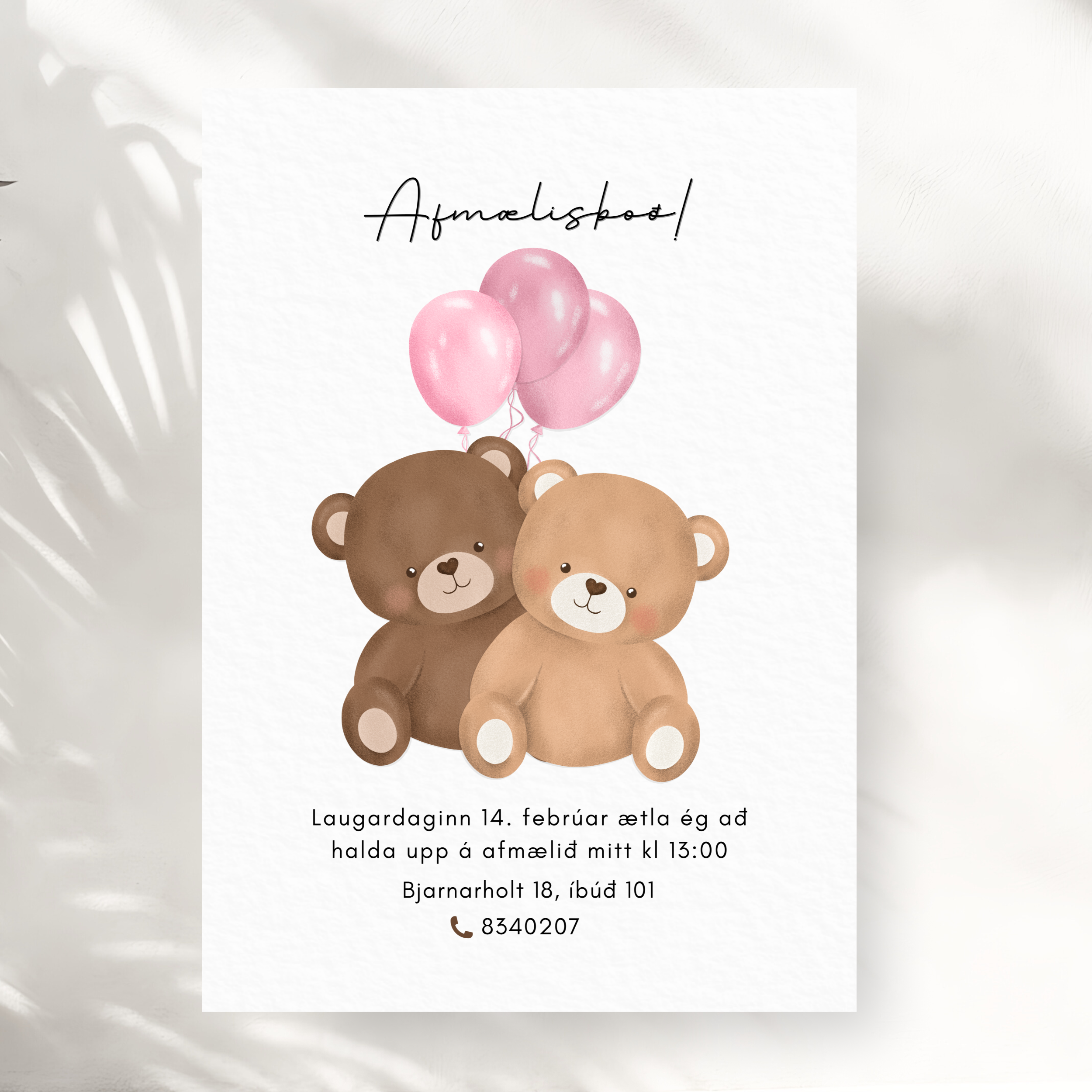 Bangsar Knúsast Boðskort | Bleikar Blöðrur