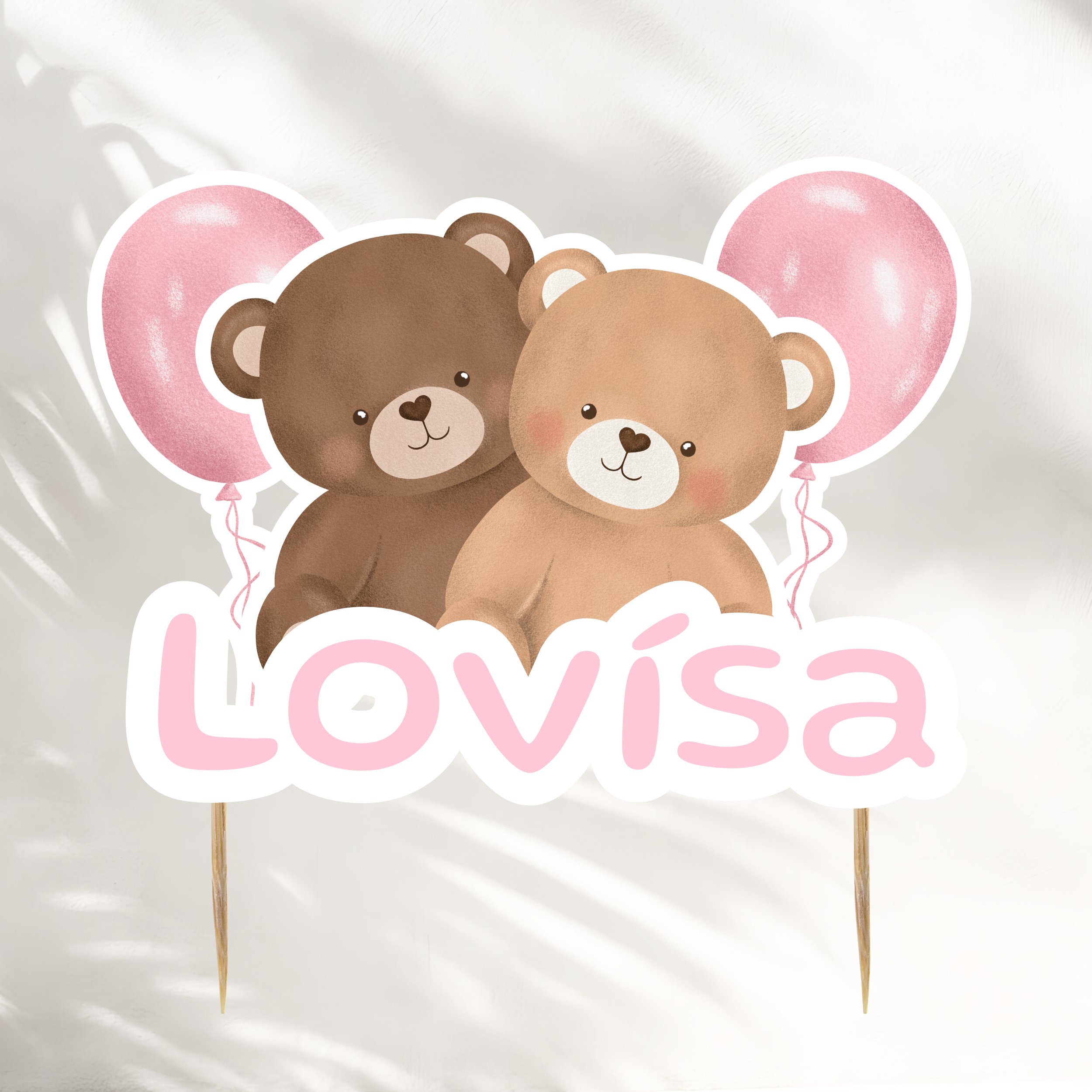 Bear Cake Topper With Name | Pink