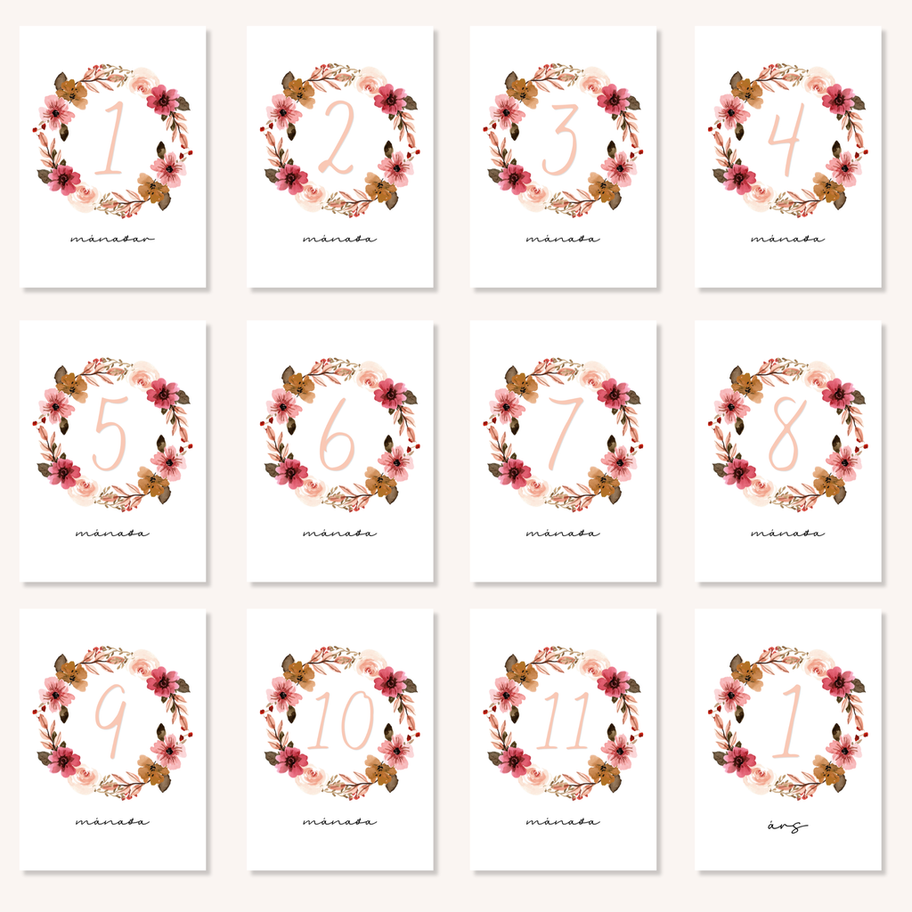 Mánaðarspjöld | Bleikur Blómakrans