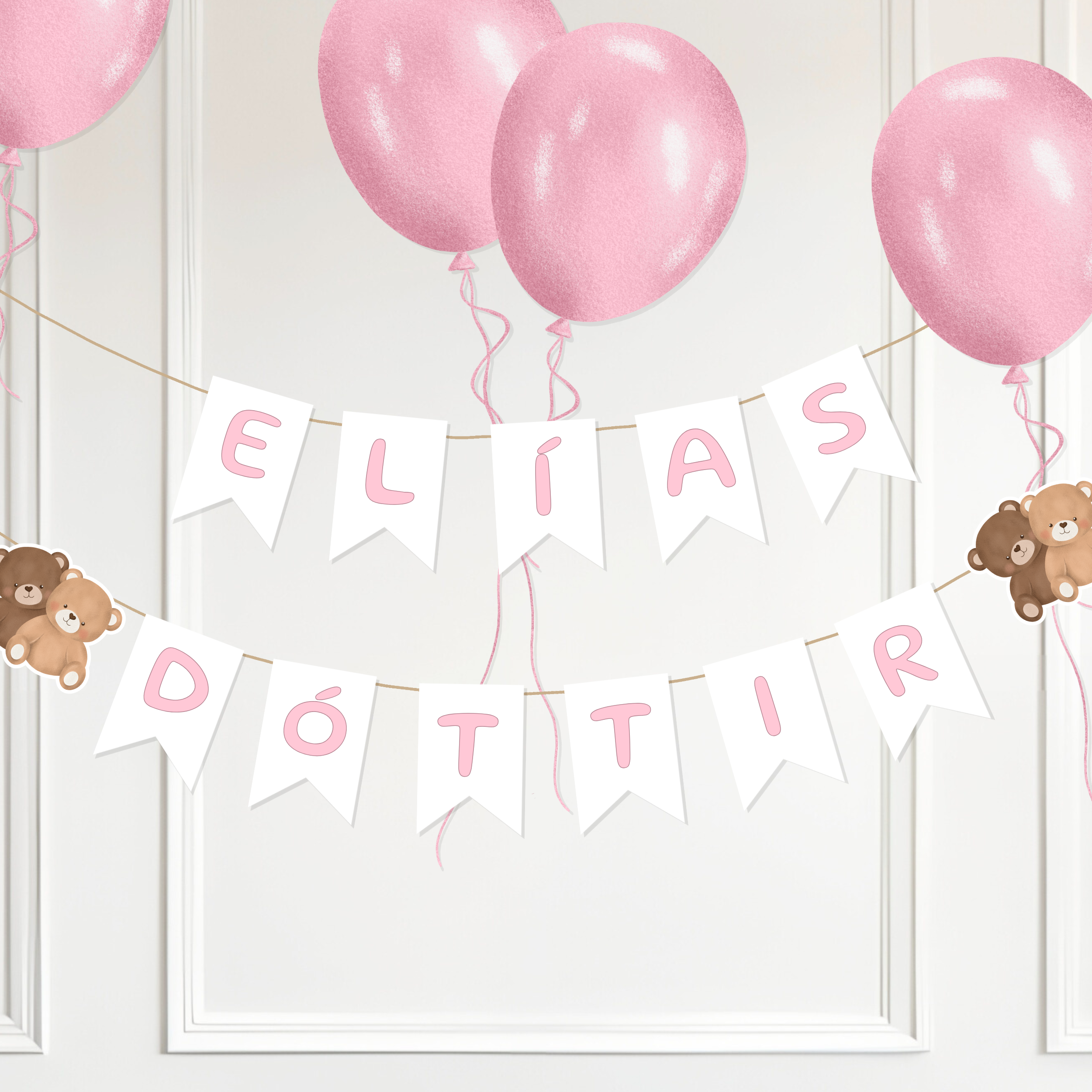 Bear Last Name Garland | Pink