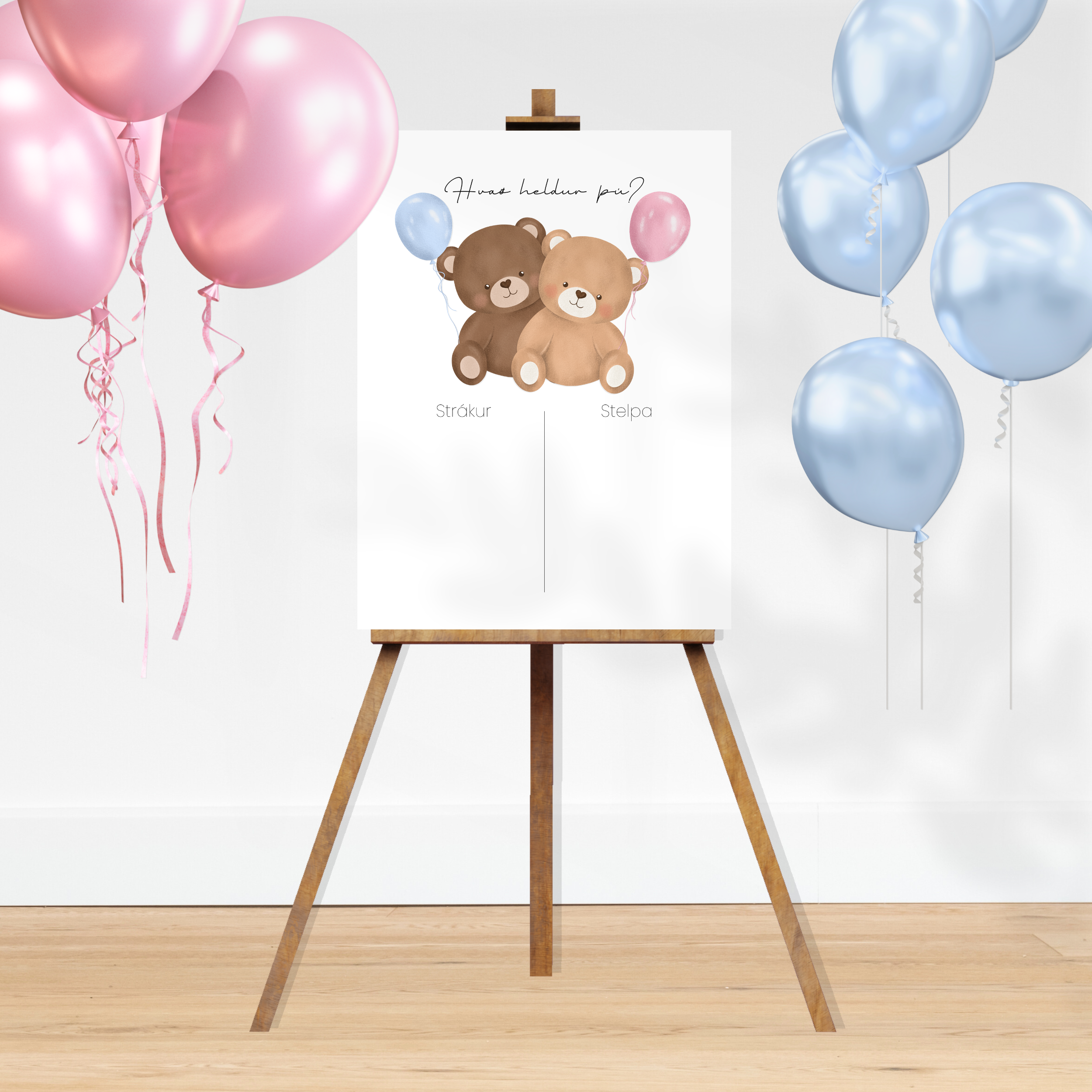 Giskaðu Kynið Spjald | Bangsar Blá og Bleik Blaðra