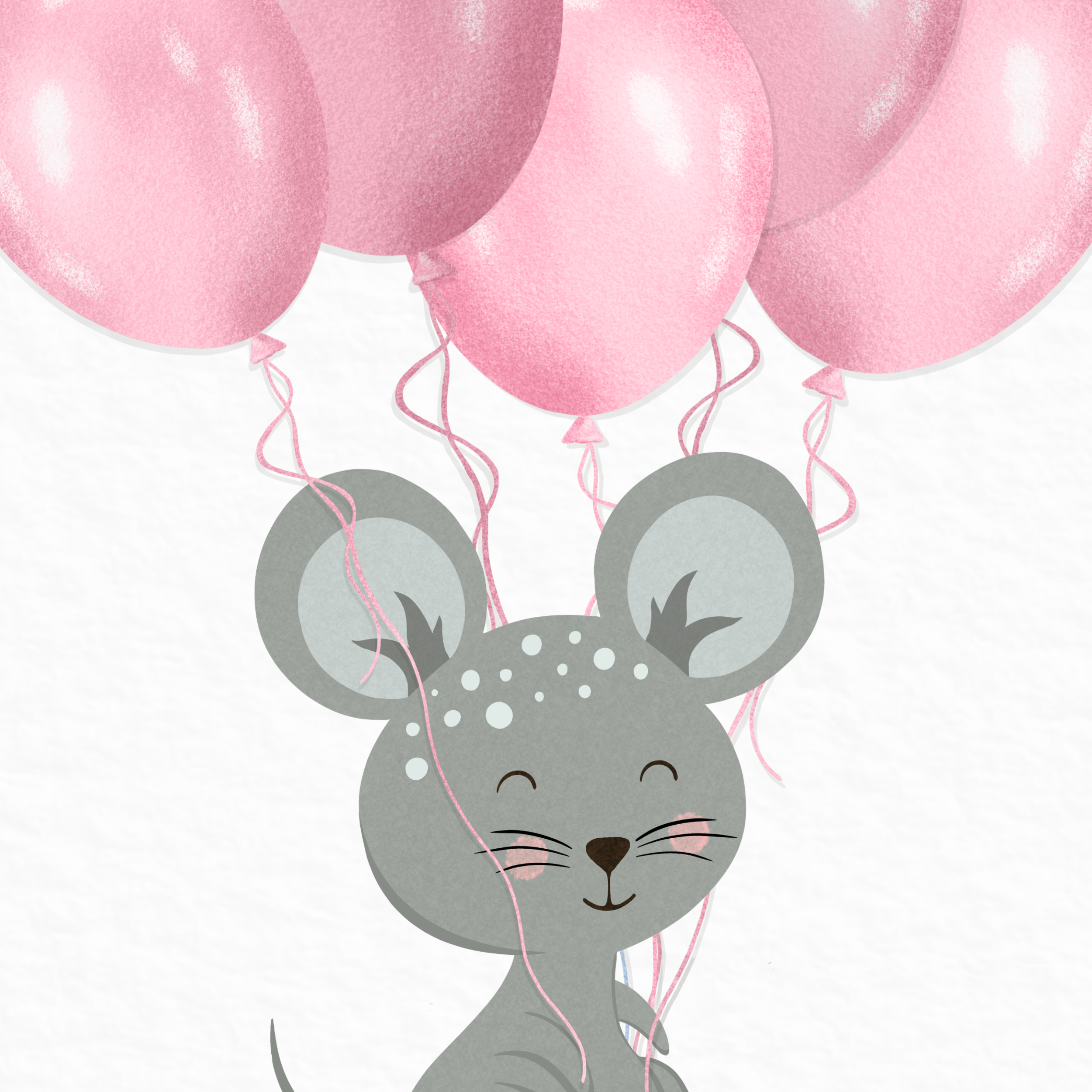 Tarjeta de felicitación de ratón | Globos rosas