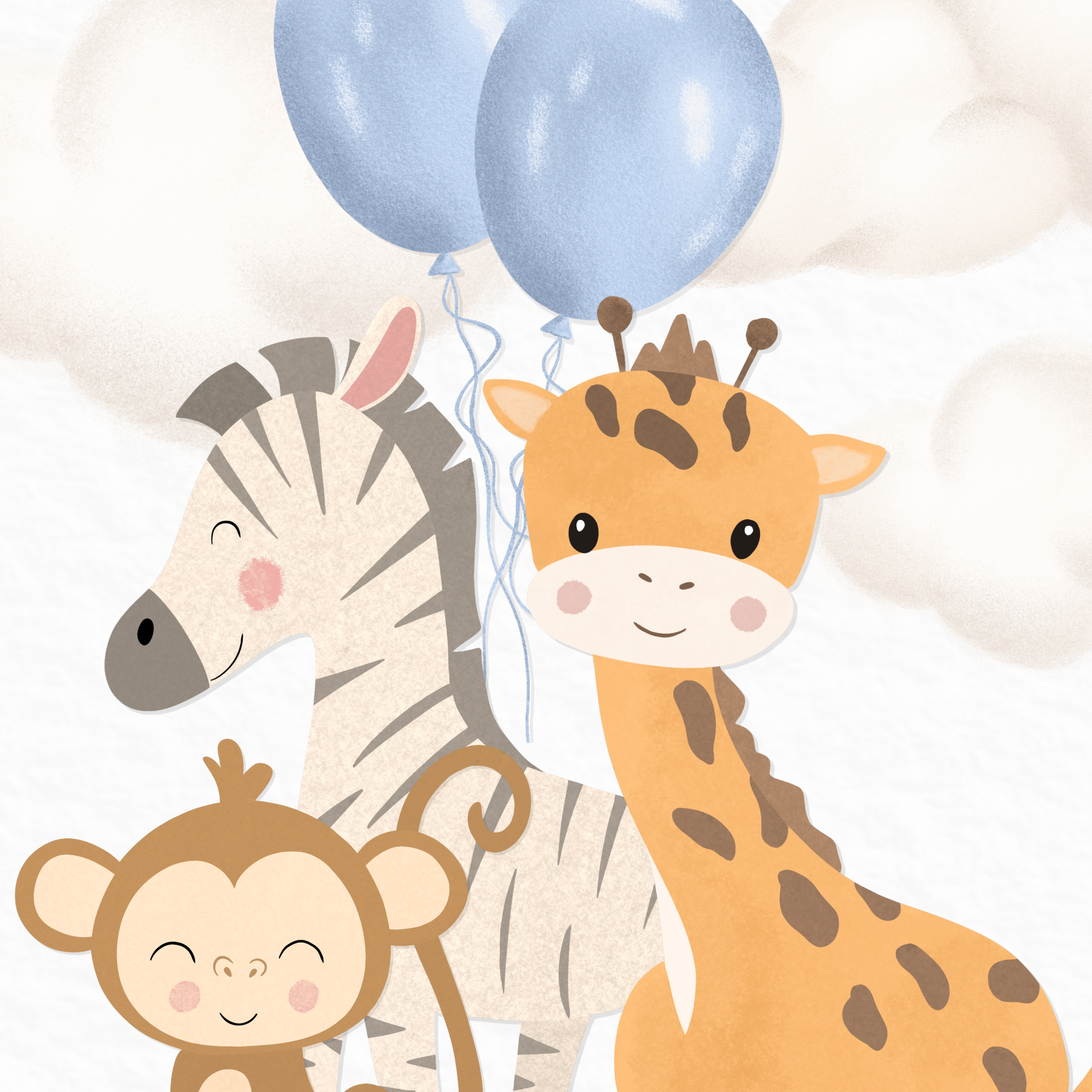 Tarjeta de bienvenida al bebé de Safari | Globos azules