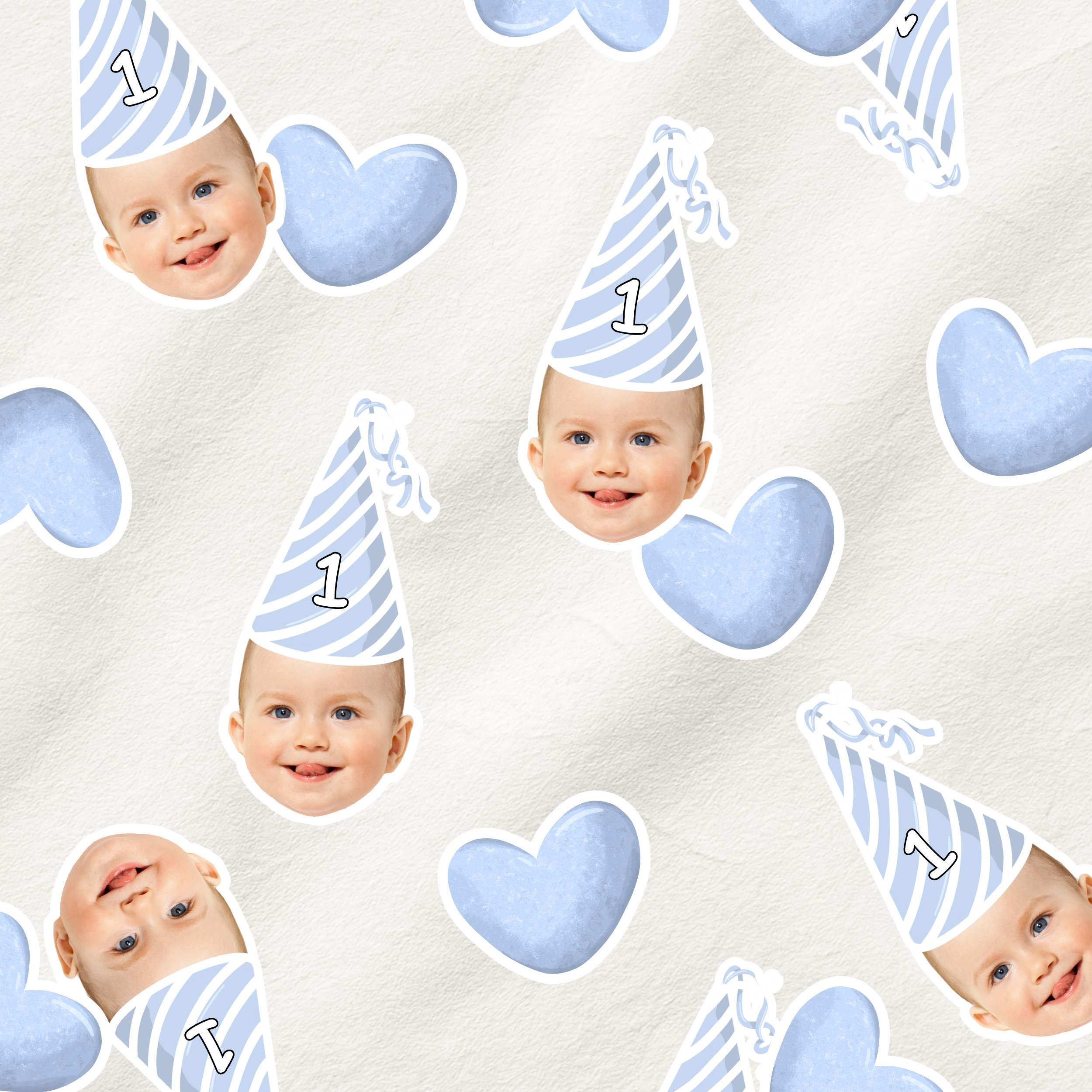 Confeti facial | Sombrero de cumpleaños azul y corazones