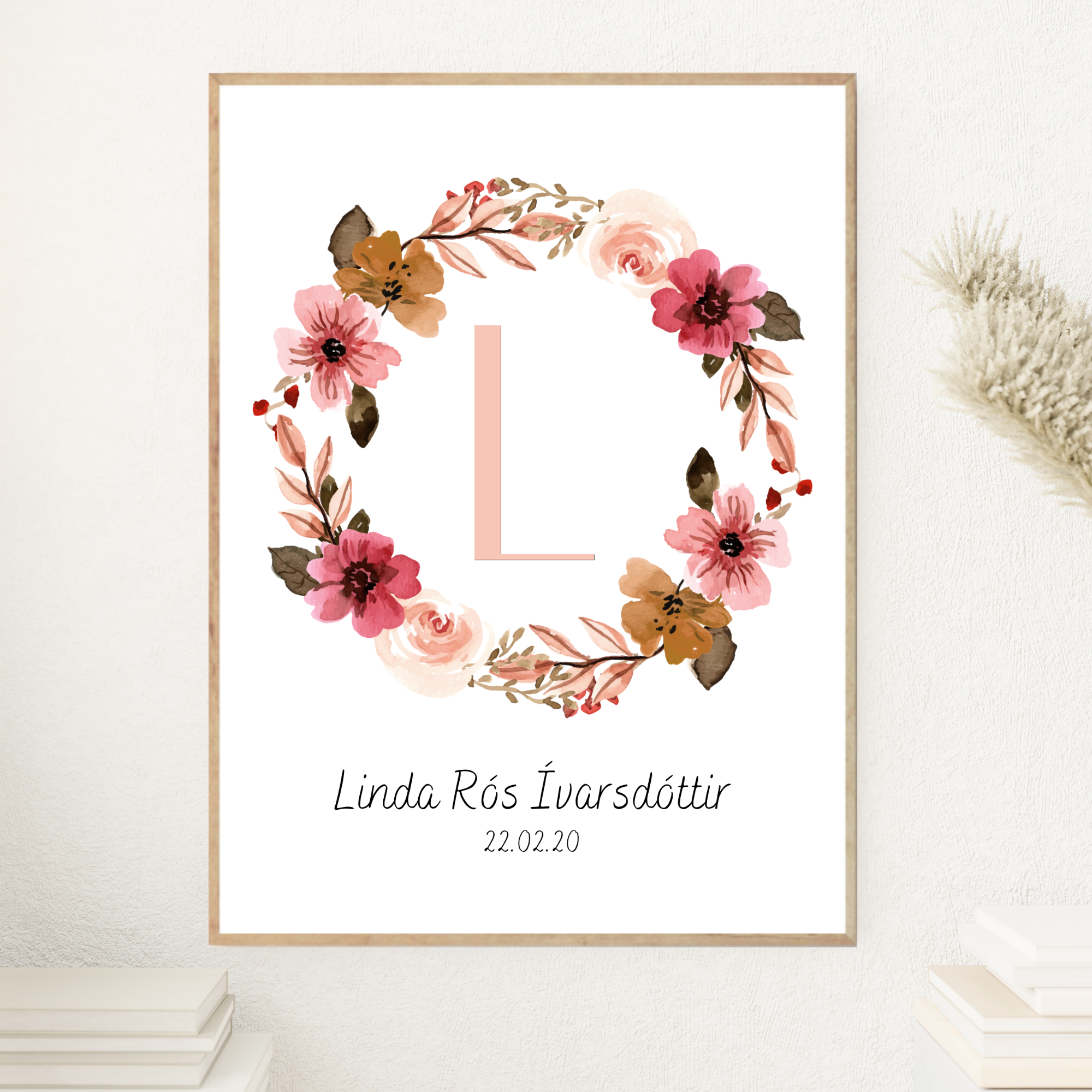 Flower Wreath Letter & Birth Details
