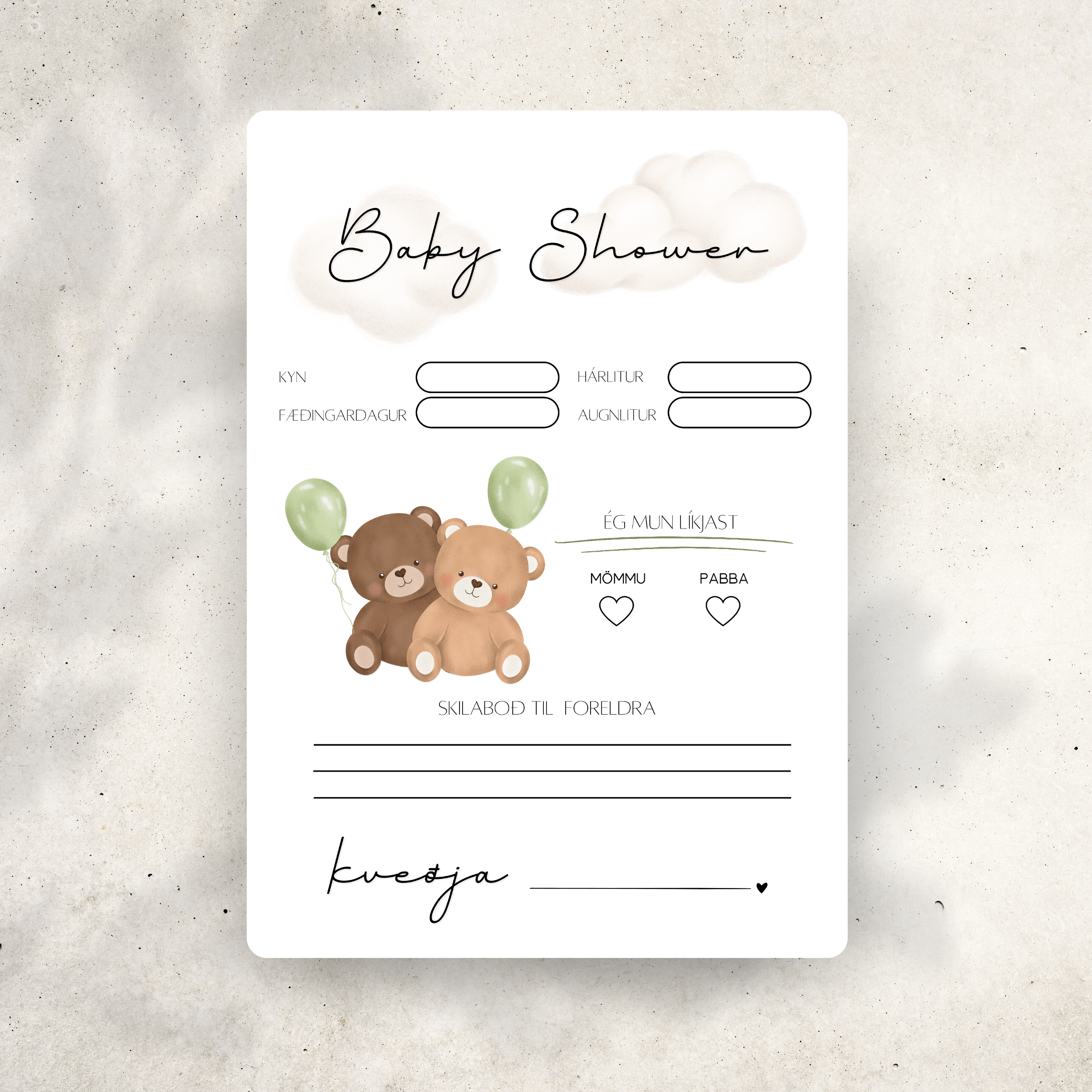 Baby Shower Spjald | Bangsar Grænar Blöðrur