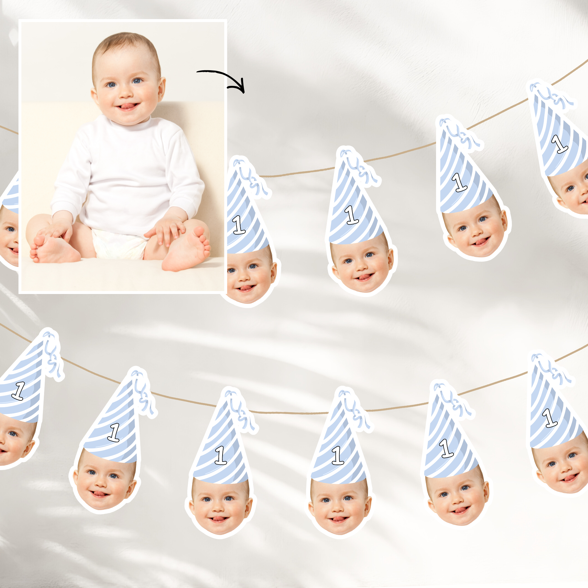 Face Garland Blue Birthday Hat