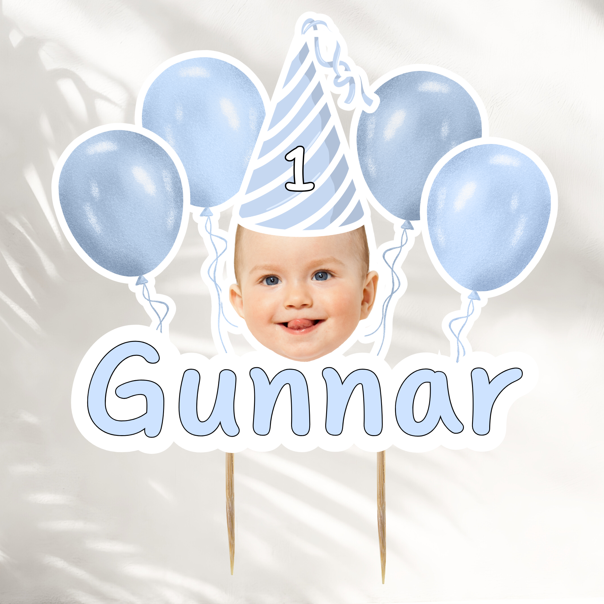 Face Cake Topper With Name | Blue Birthday Hat