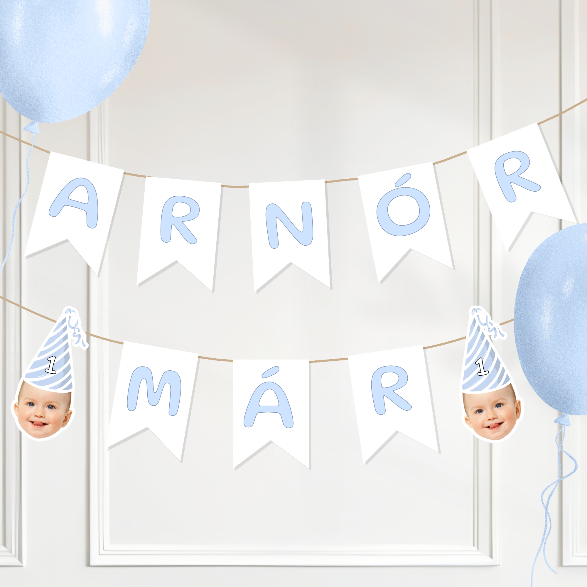 Face Garland With Name Blue