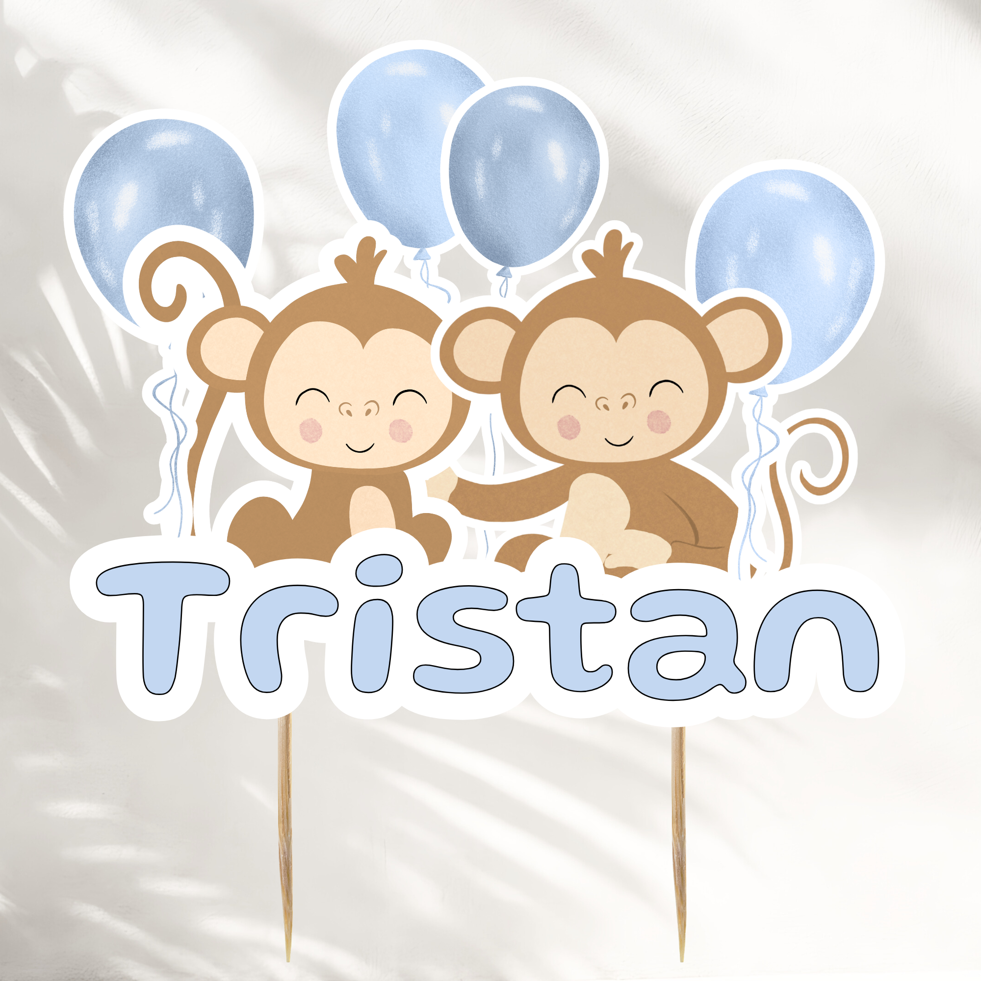 Monkey Cake Topper With Name Blue