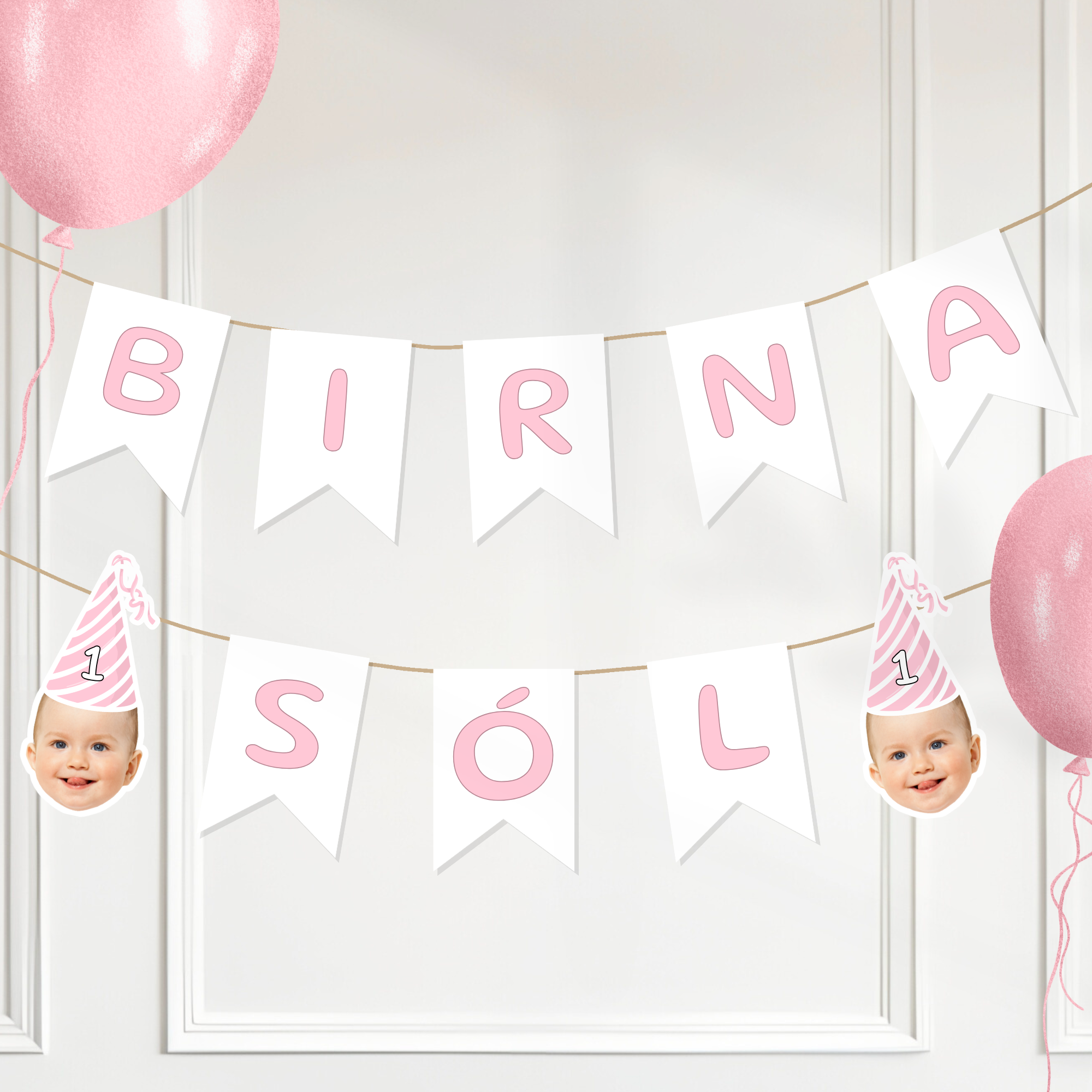 Face Garland With Name Pink