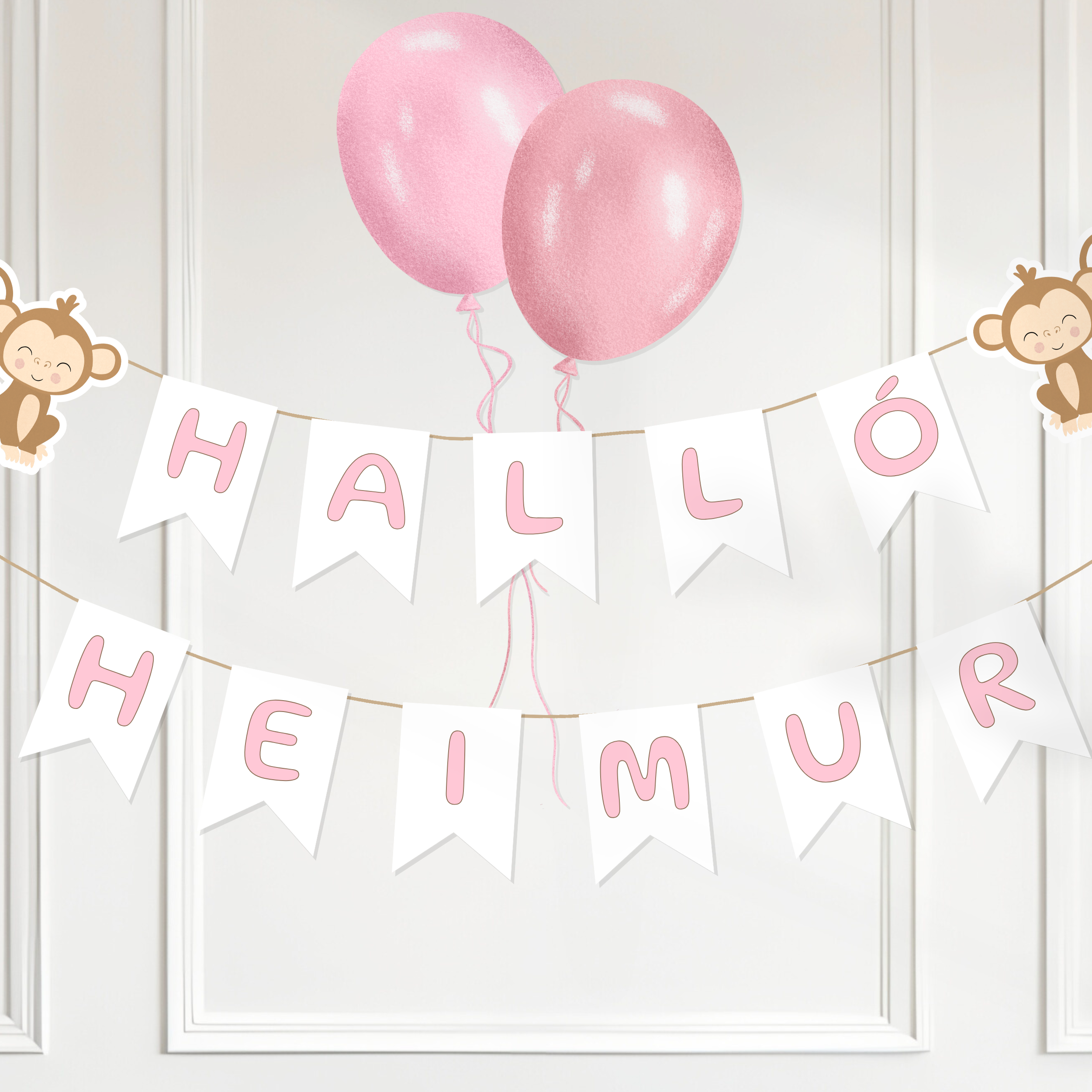 Apa Halló Heimur Veggskraut | Bleikt