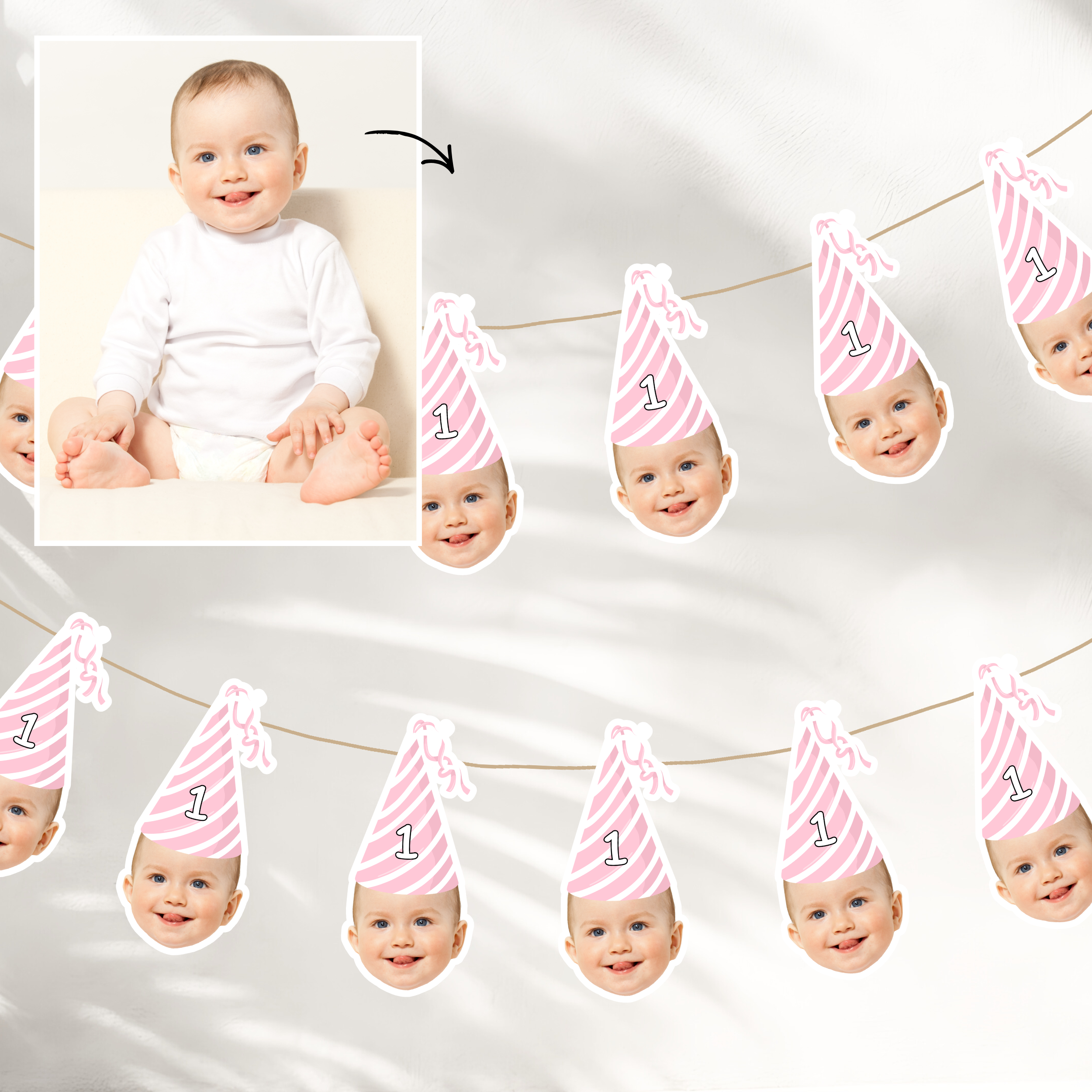 Face Garland Pink Birthday Hat