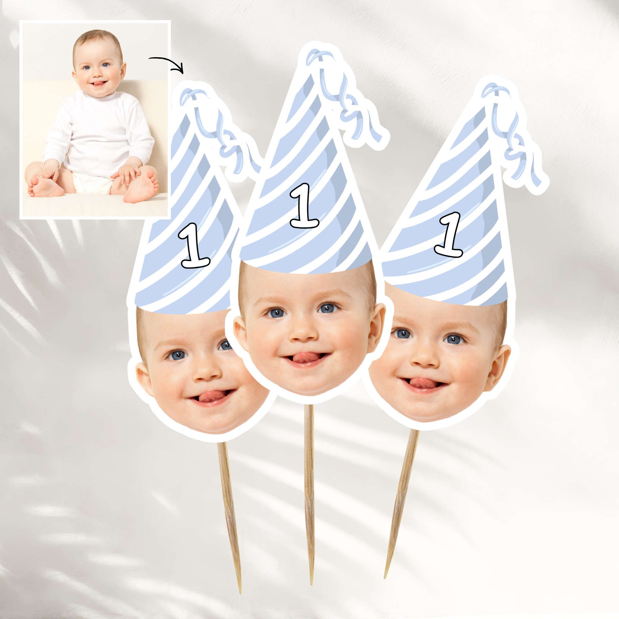 Face Cake Topper | Blue Birthday Hat