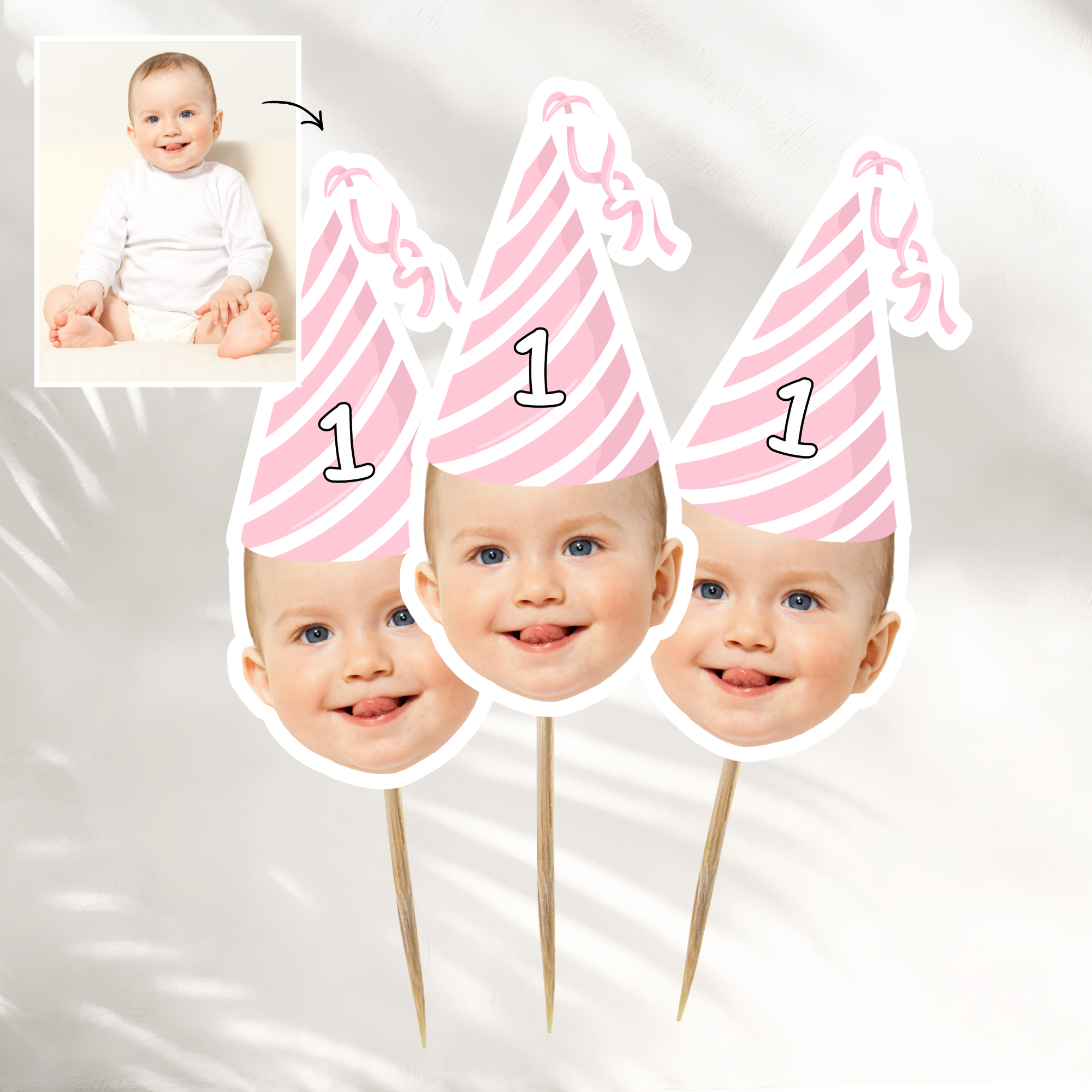 Face Cake Topper | Pink Birthday Hat