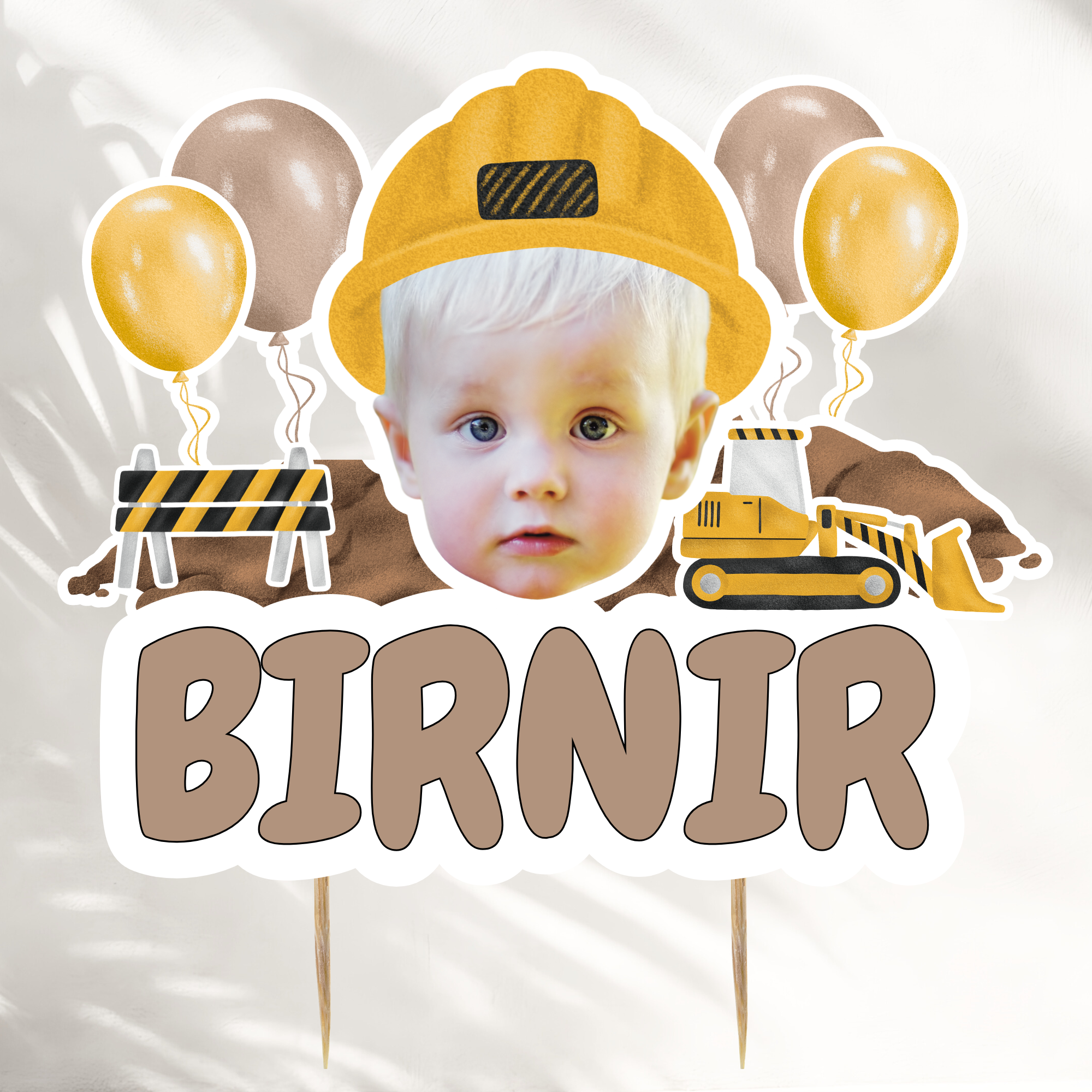 Construction Cake Topper With Name and Face