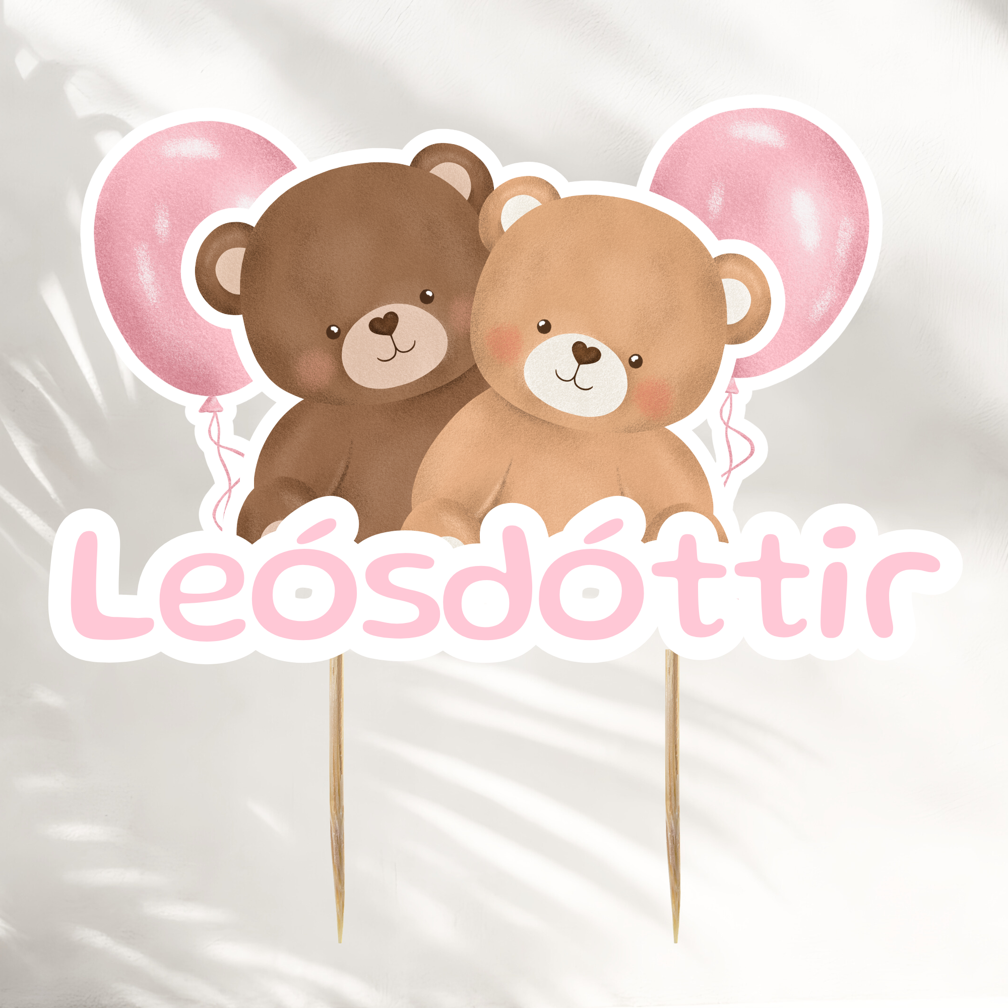 Bear Cake Topper With Last Name | Pink