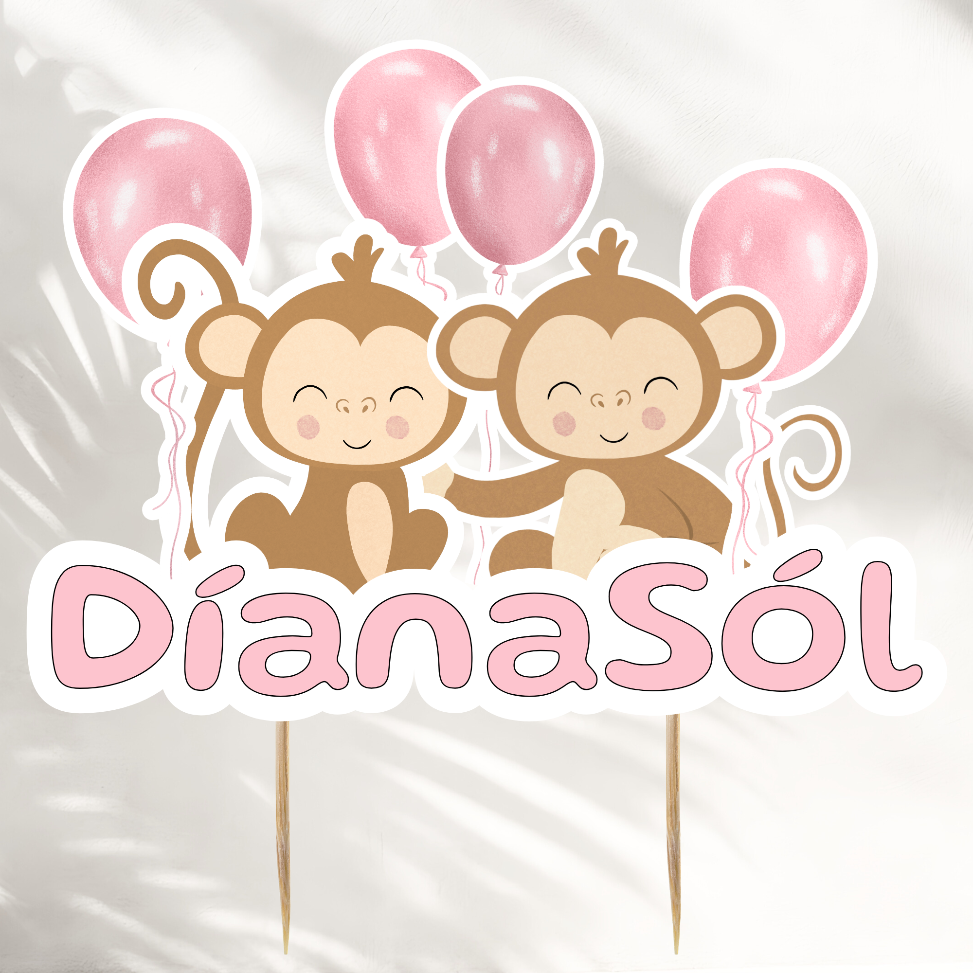 Monkey Cake Topper With Name Pink