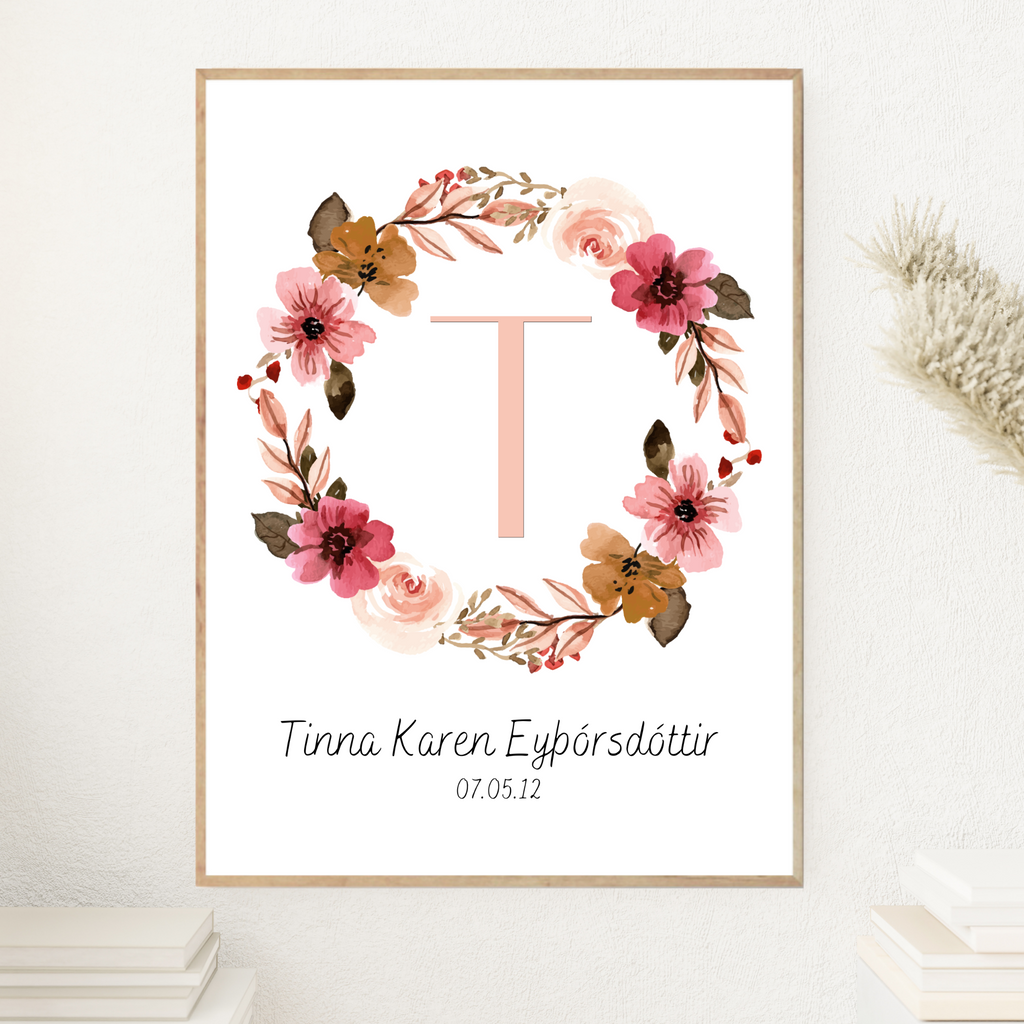 Flower Wreath Letter & Birth Details