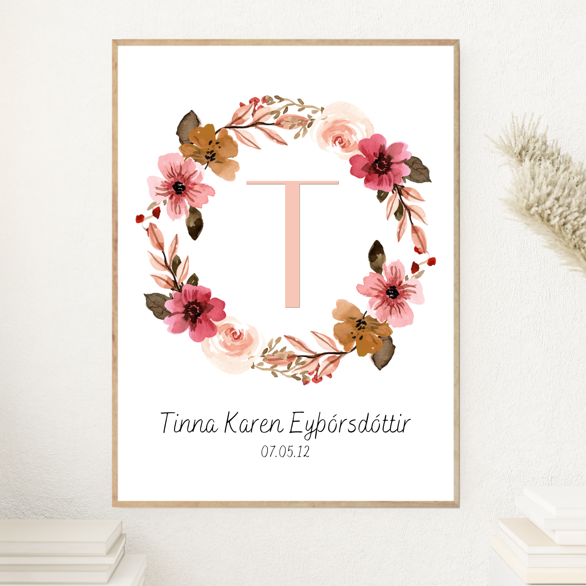 Flower Wreath Letter & Birth Details