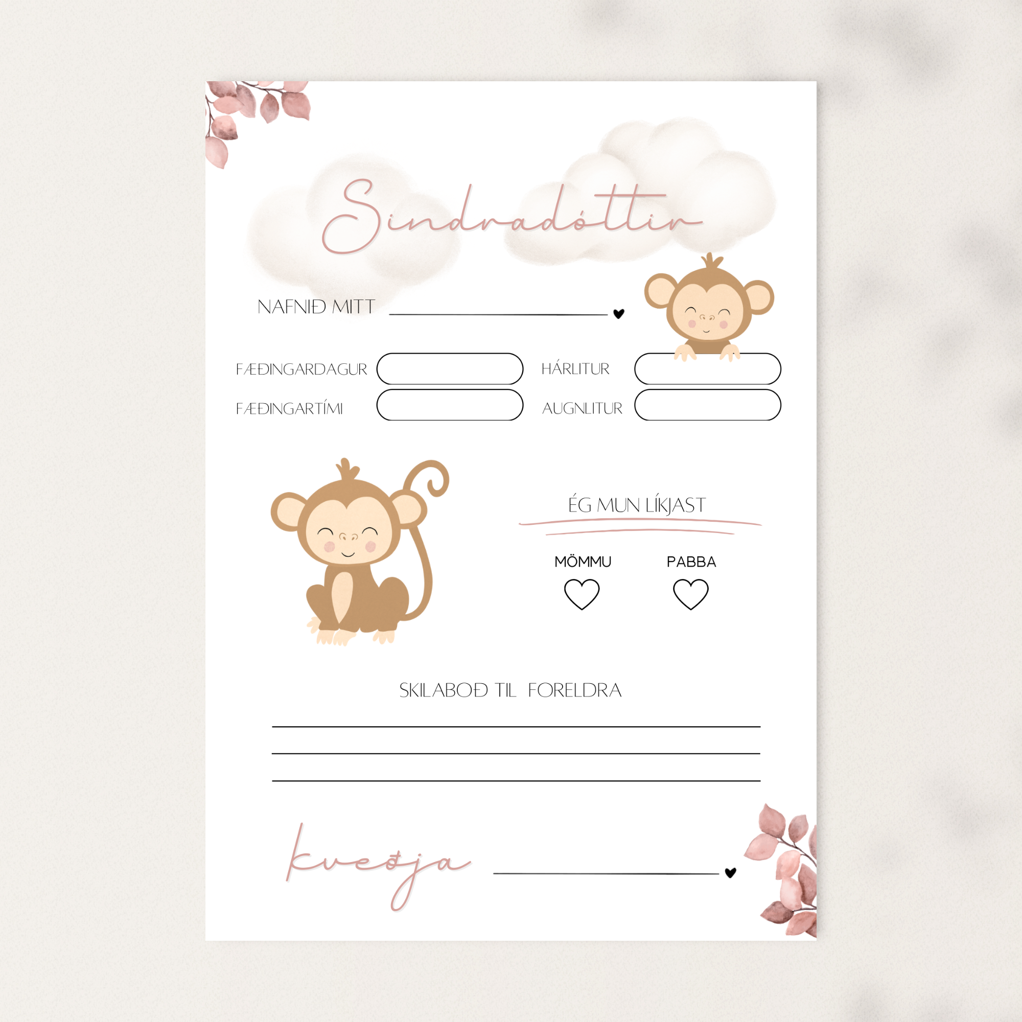 Baby Shower Predictions Card | Monkey