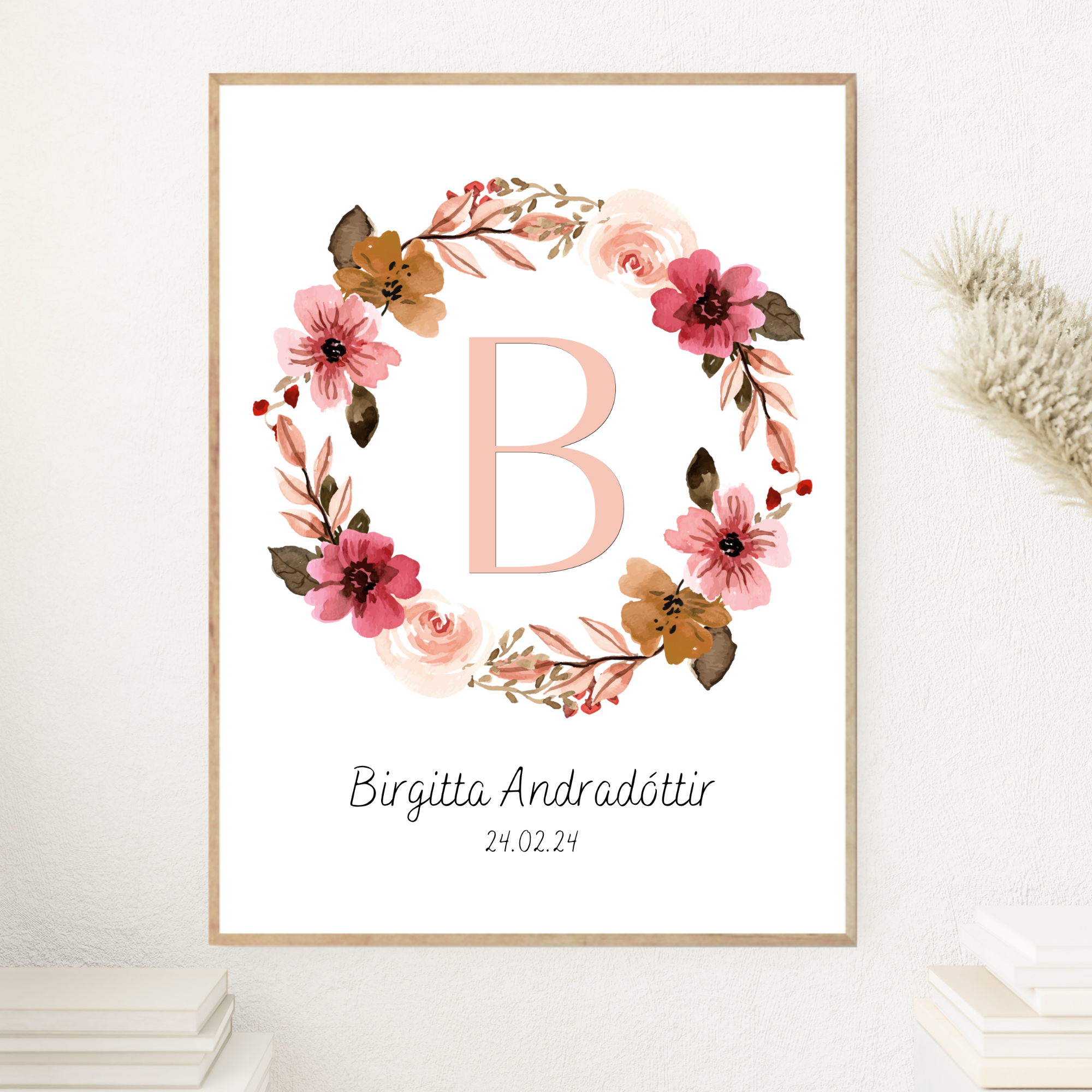 Flower Wreath Letter & Birth Details