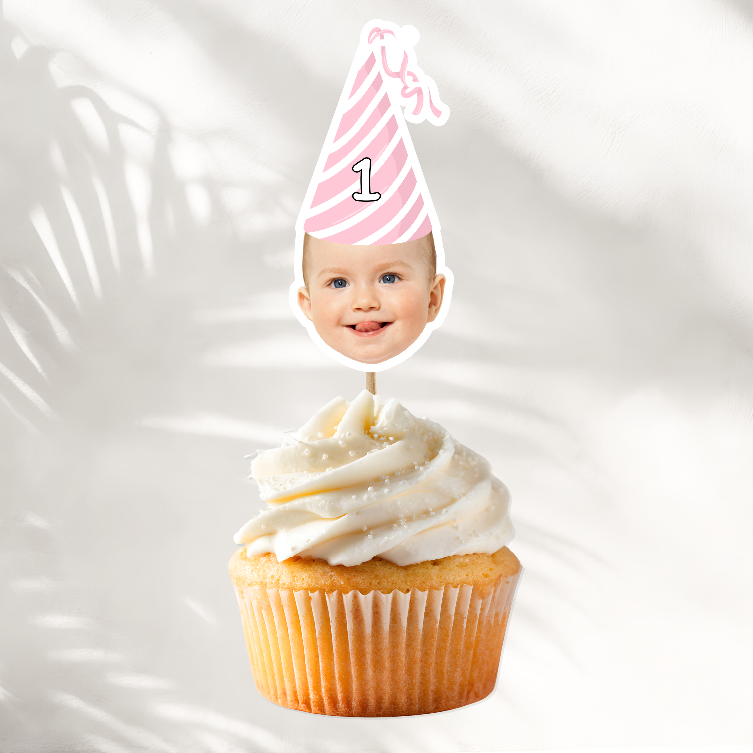 Face Cake Topper | Pink Birthday Hat