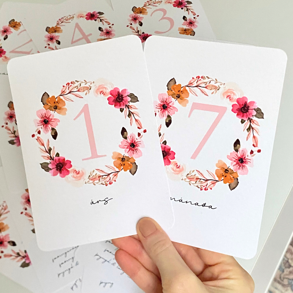 Mánaðarspjöld | Bleikur Blómakrans