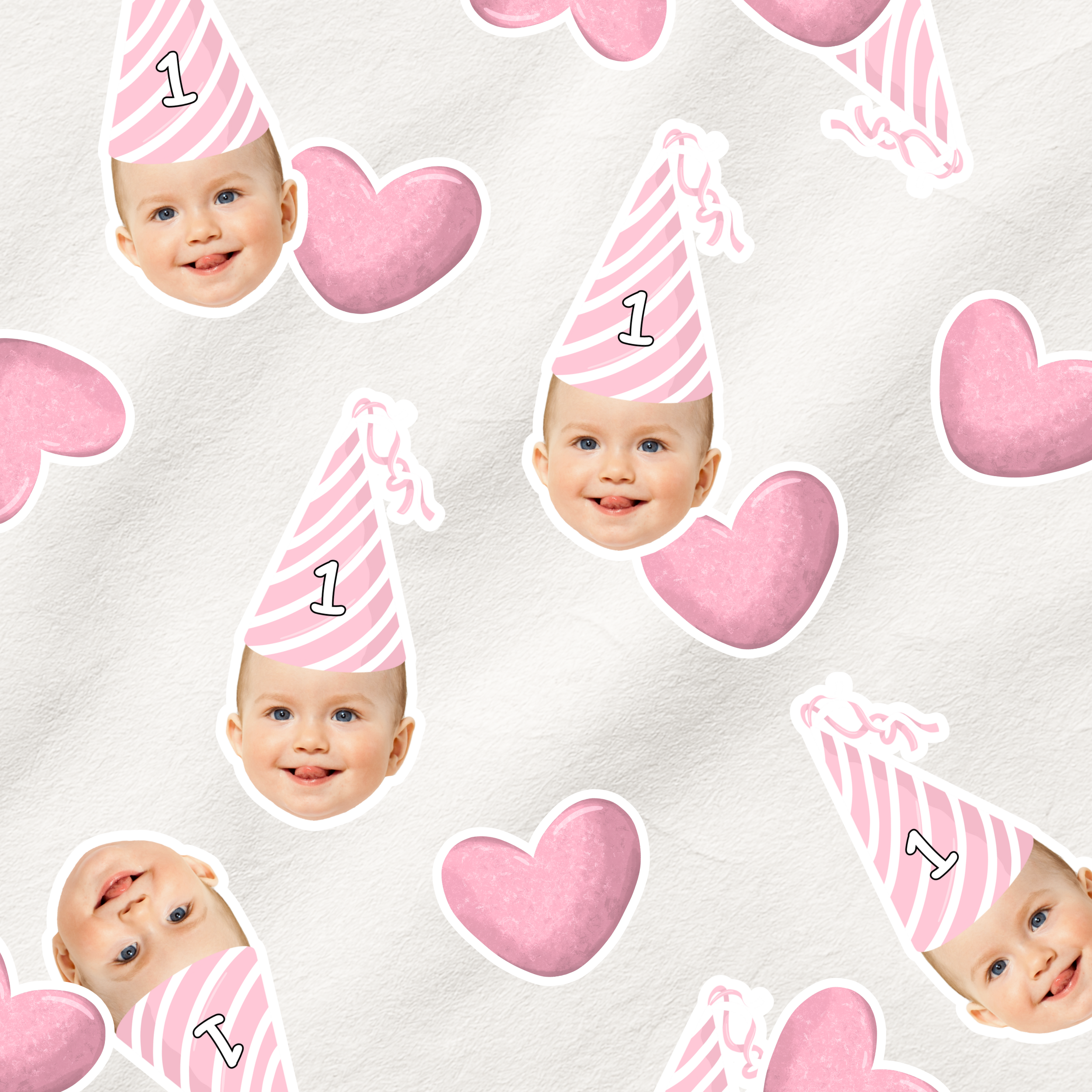 Confeti facial | Sombrero de cumpleaños rosa y corazones