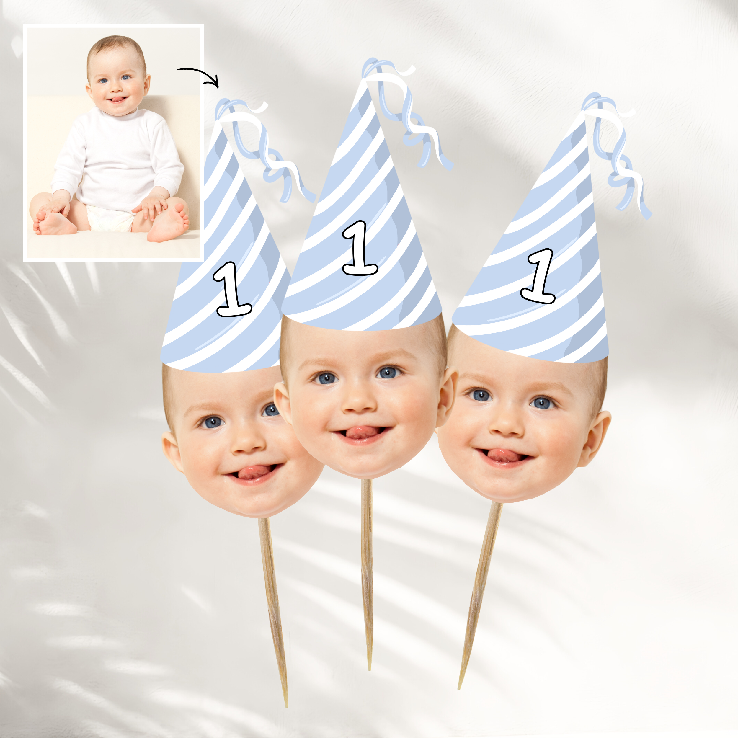 Face Cake Topper | Blue Birthday Hat