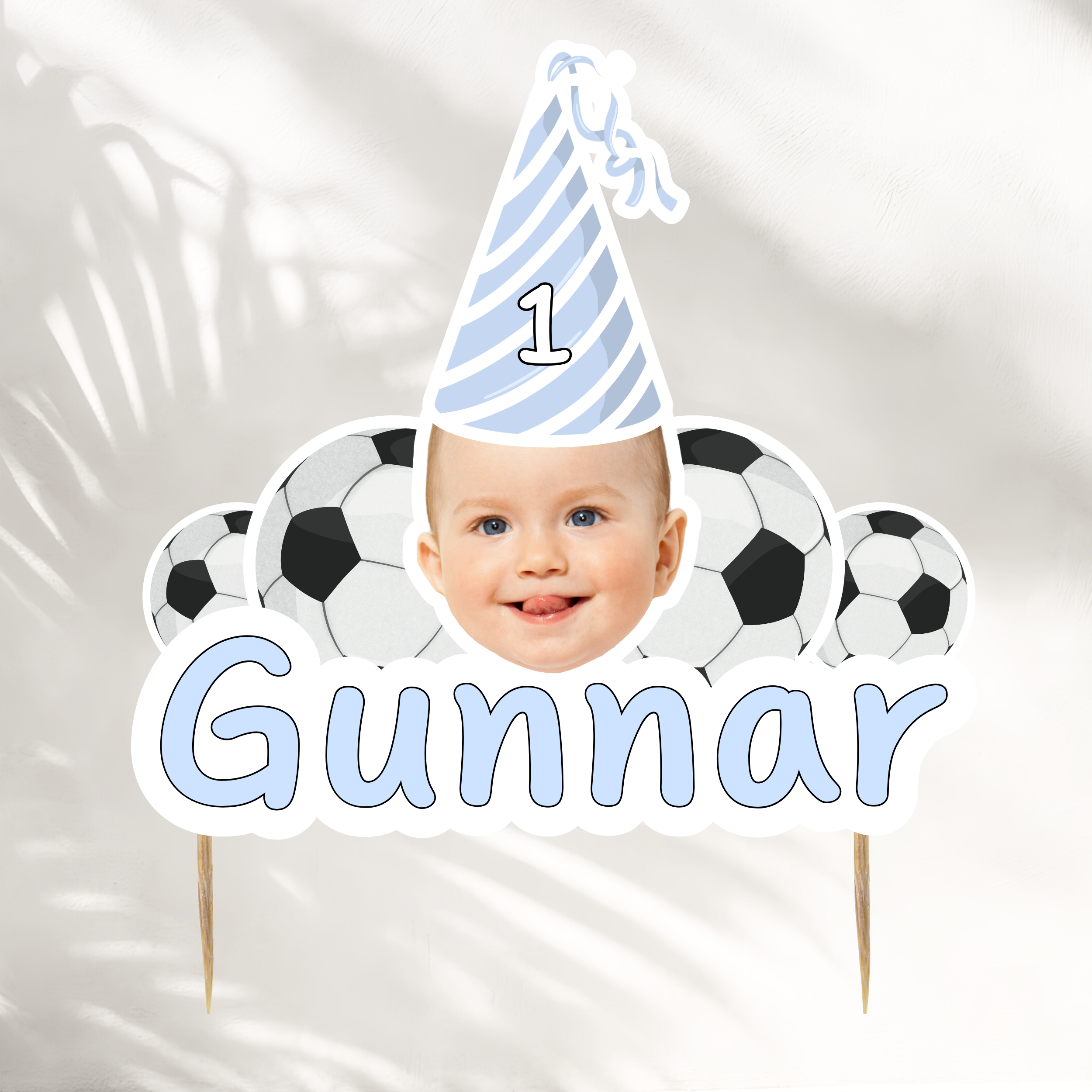 Face Cake Topper With Name | Blue Birthday Hat Football